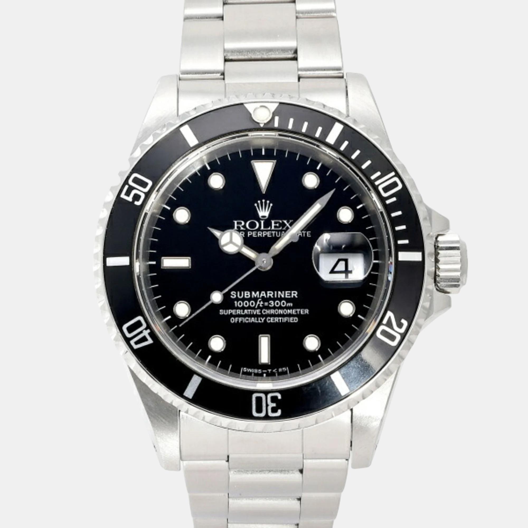 Rolex black stainless steel submariner date 16610 men's watch 40mm