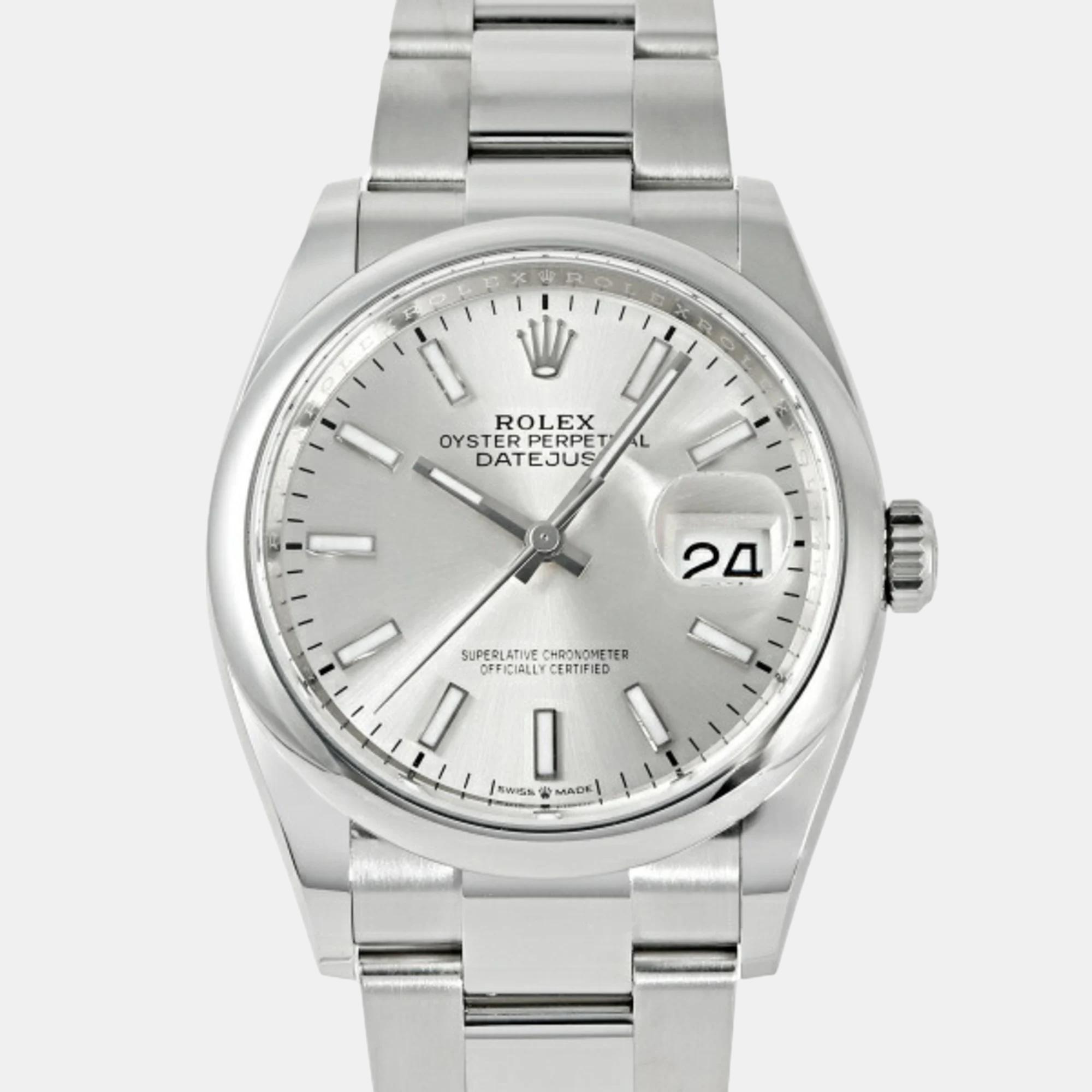 Rolex silver stainless steel datejust 126200 men's watch 36mm