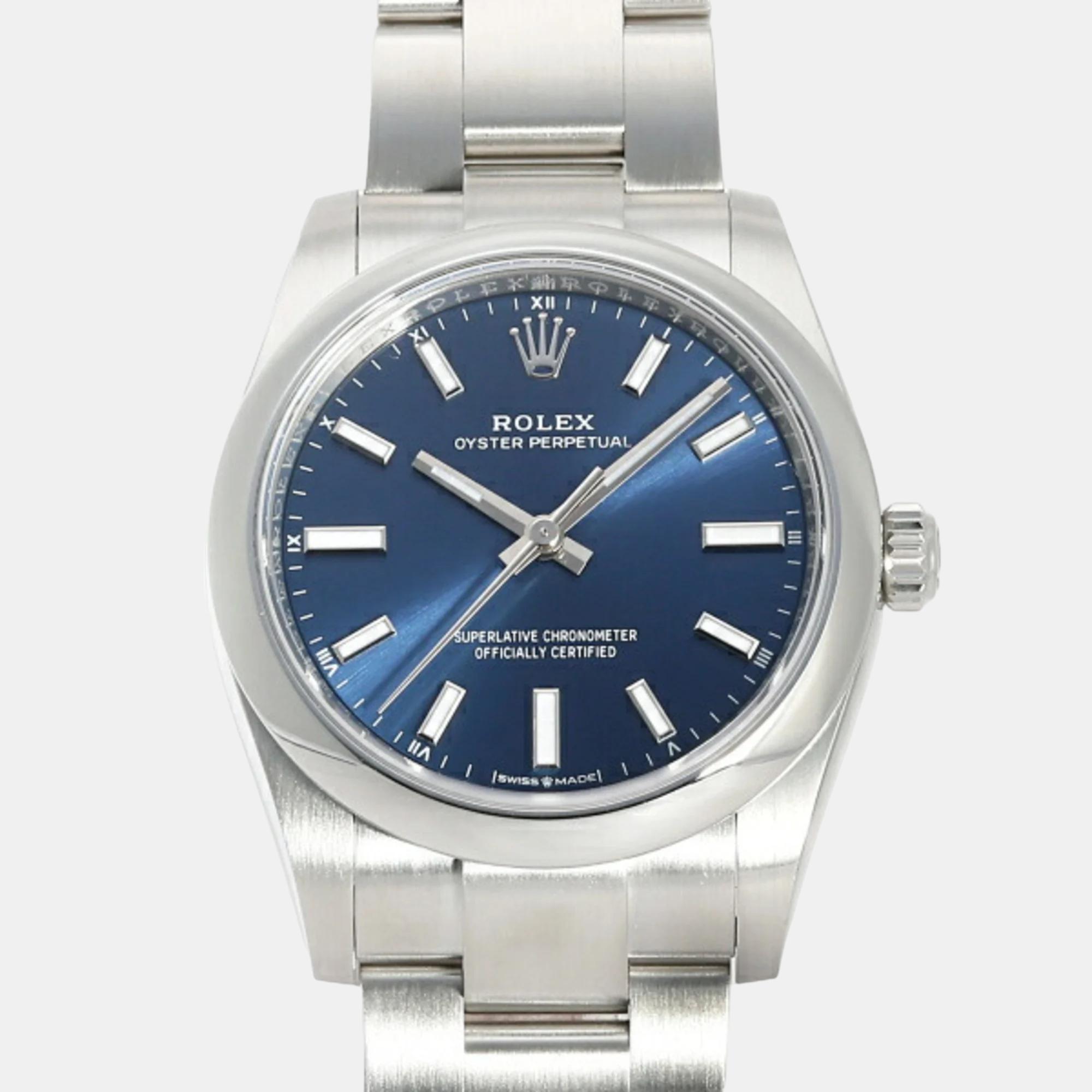 Rolex blue stainless steel oyster perpetual 124200 men's watch 34mm