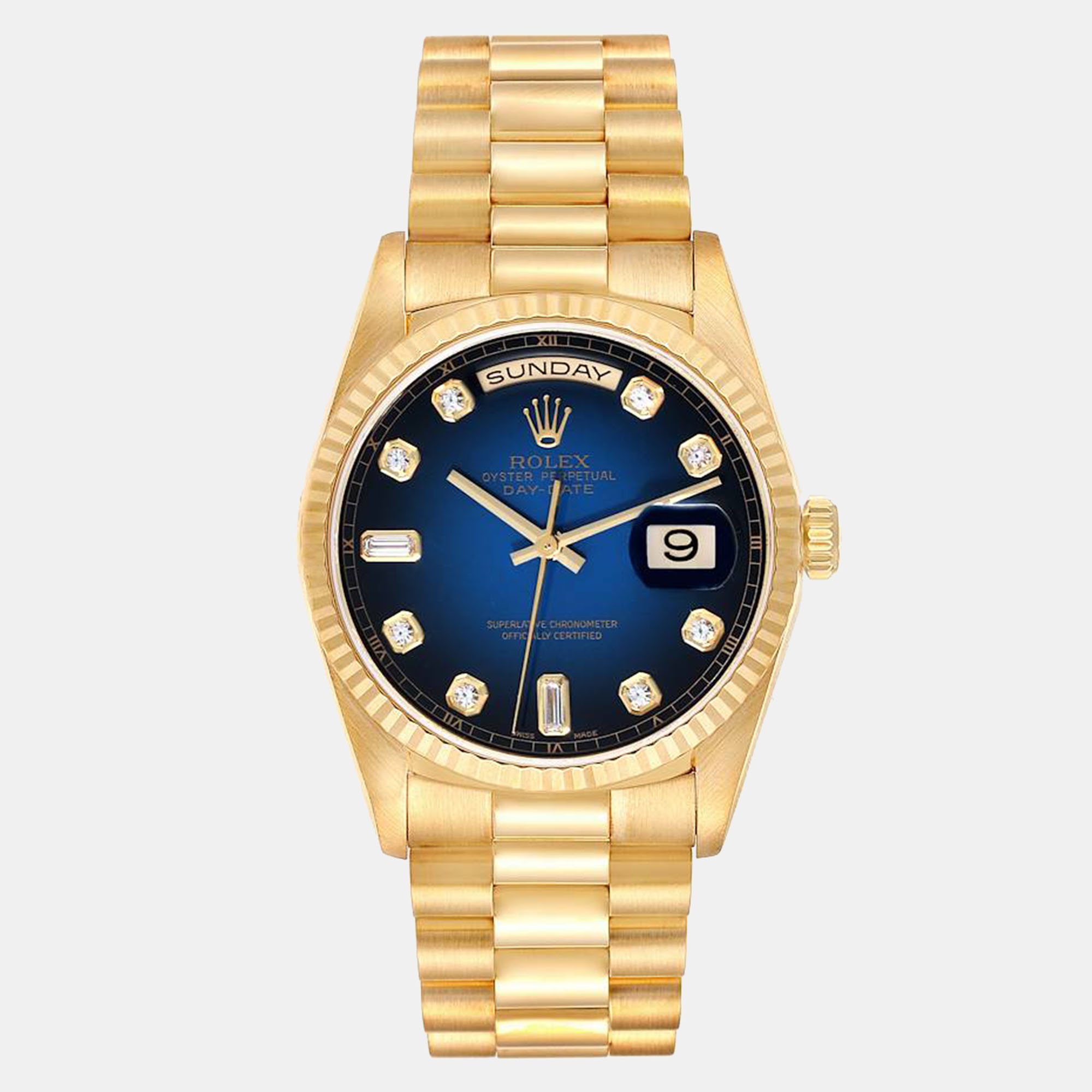 

Rolex President Day-Date Yellow Gold Vignette Diamond Dial Men's Watch 36 mm, Blue