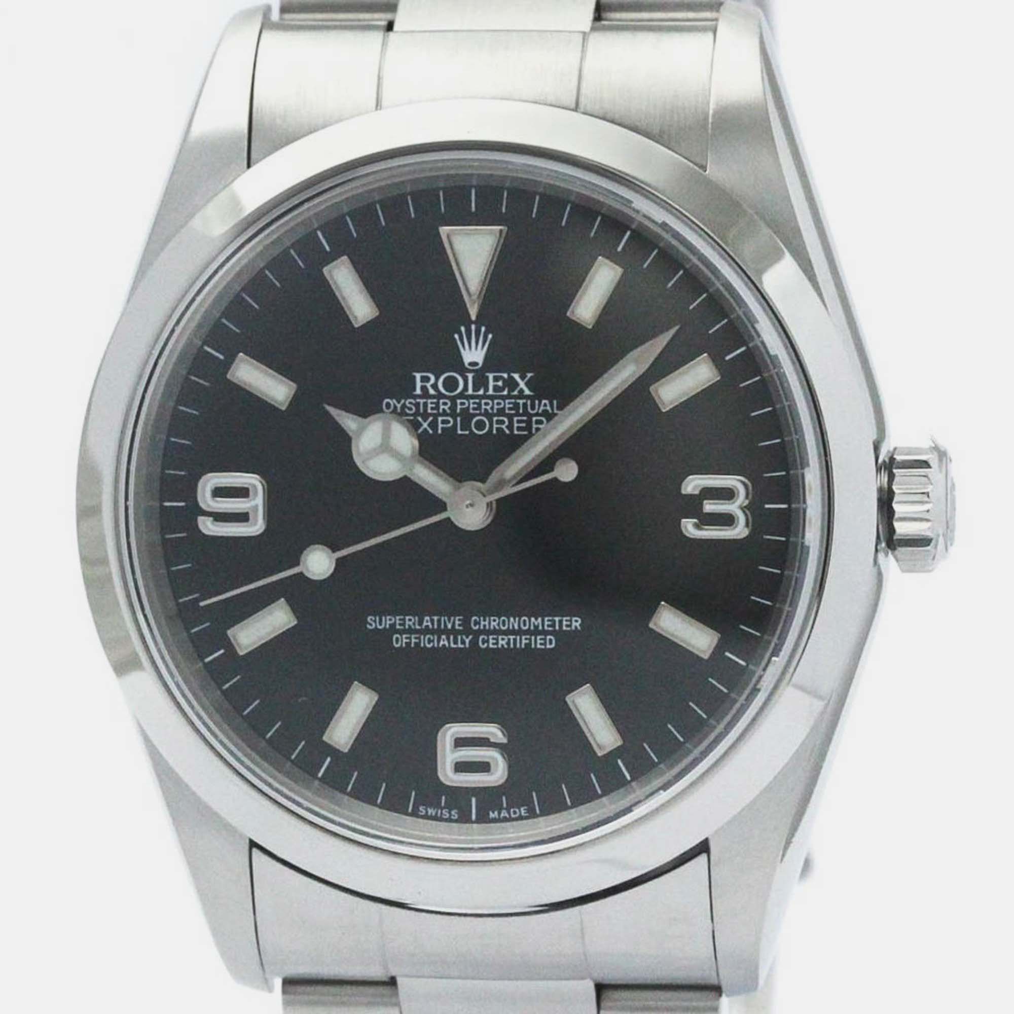 Rolex black stainless steel explorer 14270 automatic men's wristwatch 36 mm