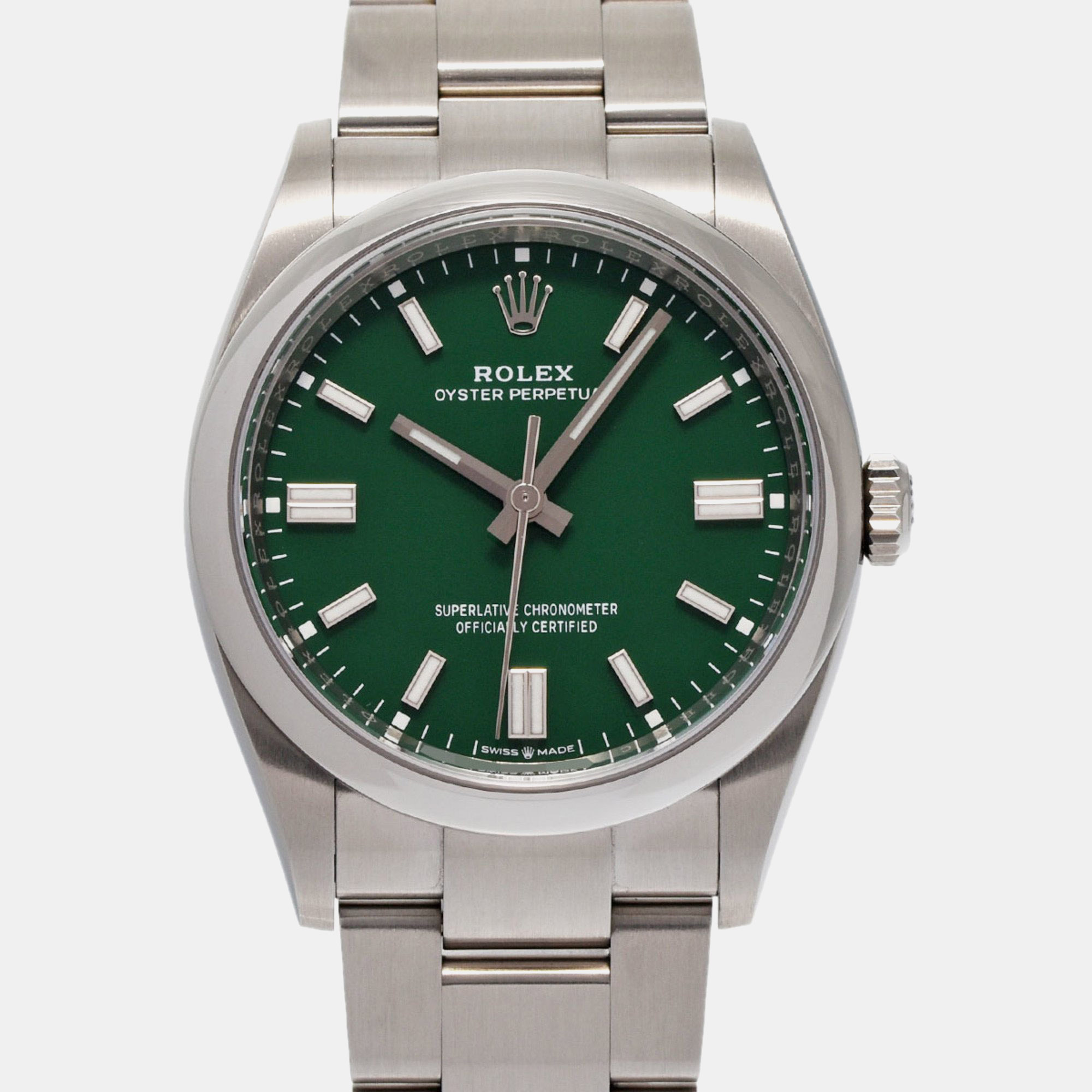Rolex green stainless steel oyster perpetual  automatic men's wristwatch 36 mm