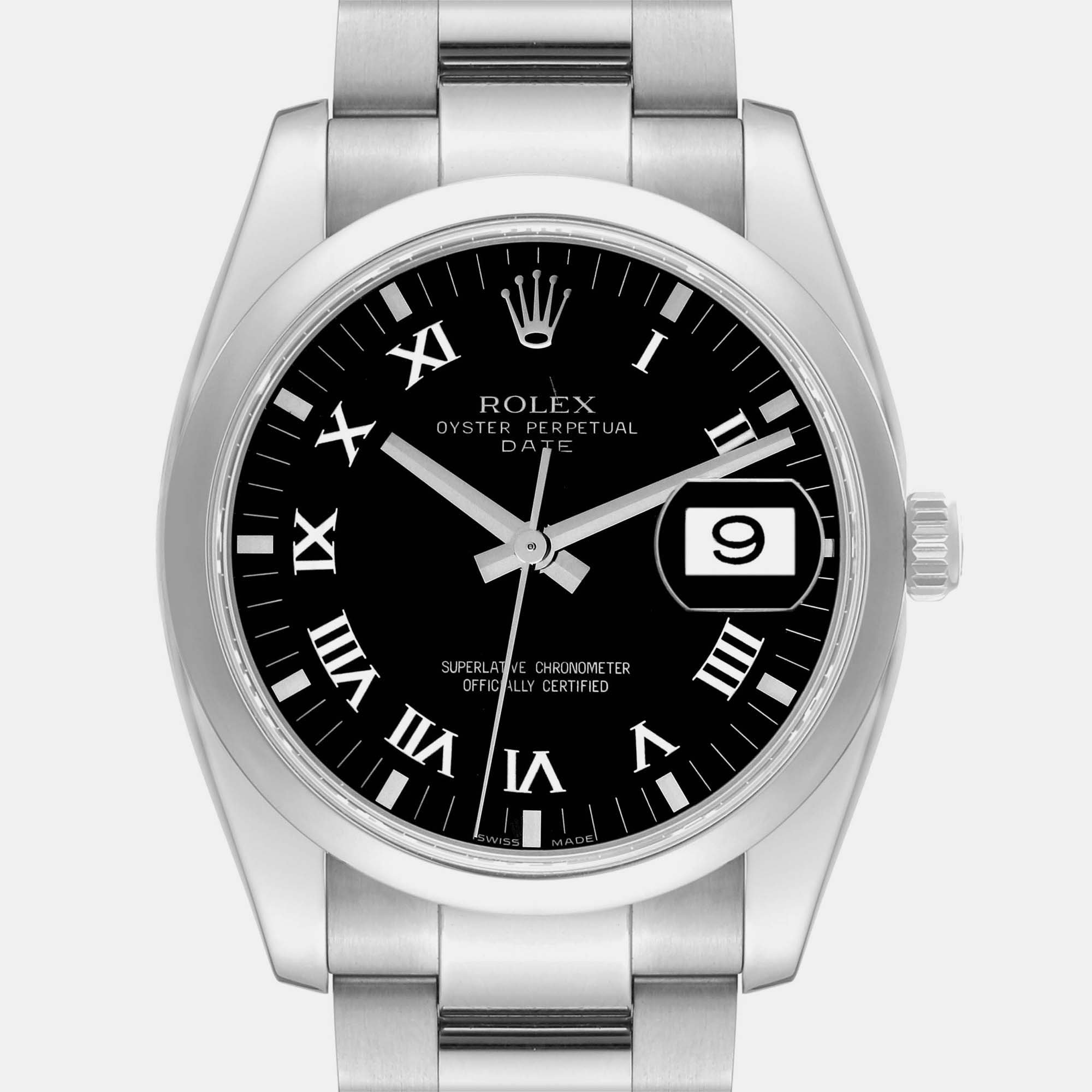 Rolex Date Black Dial Steel Men's Watch 34 Mm