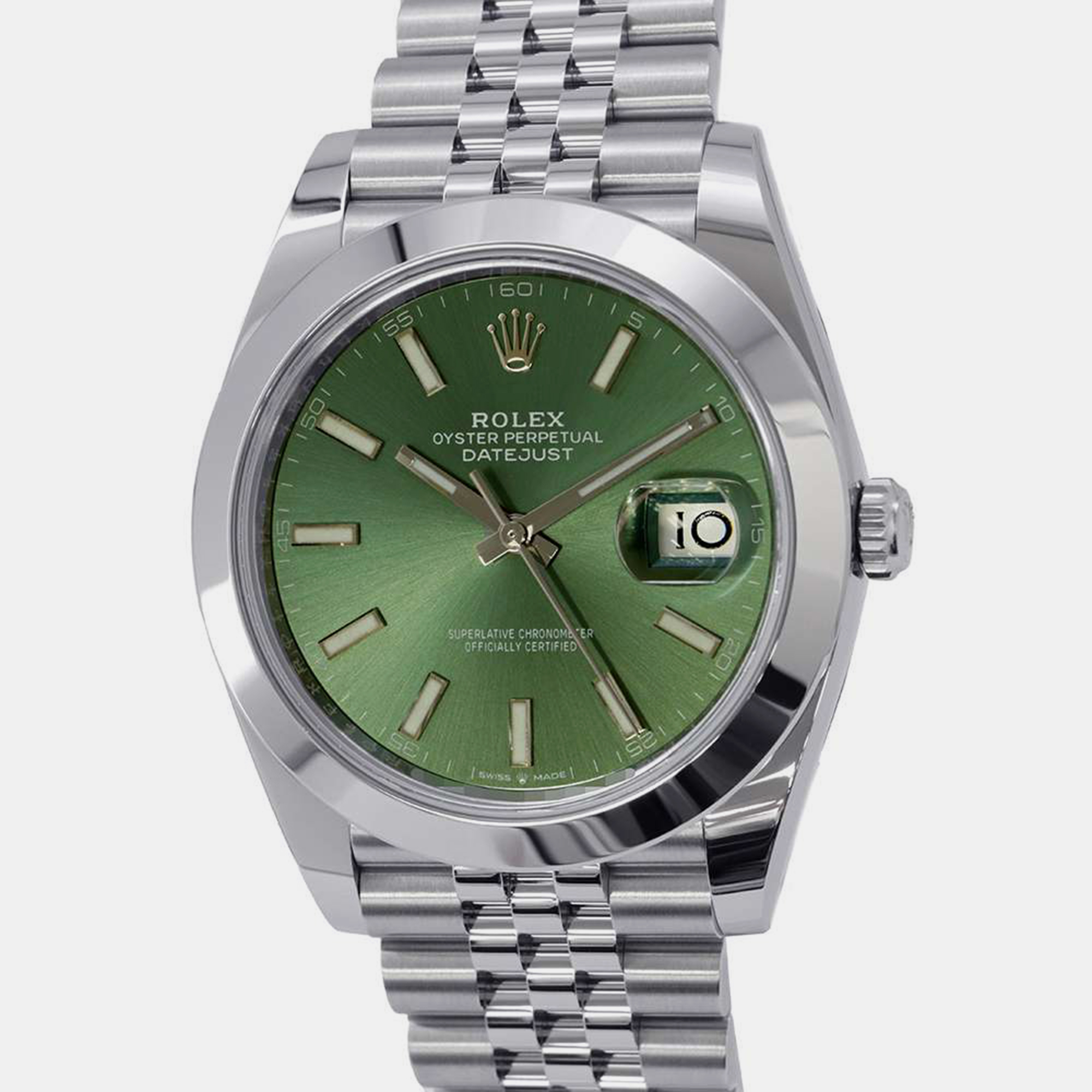 Rolex green stainless steel datejust 126300 automatic men's wristwatch 41 mm