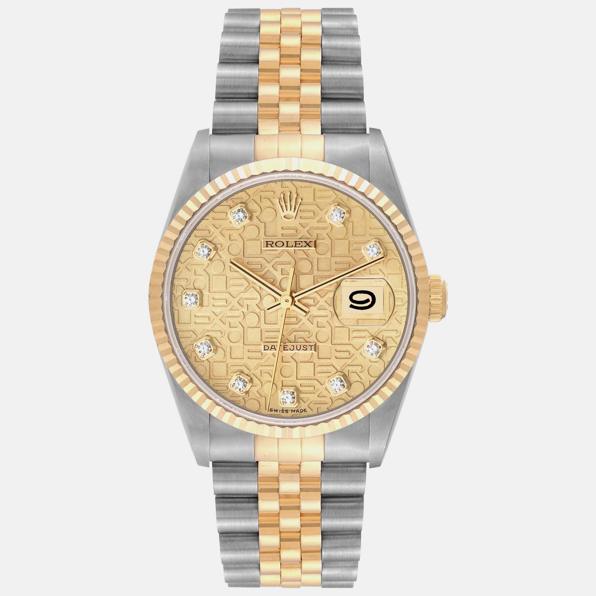 Rolex datejust anniversary diamond dial steel yellow gold men's watch 36 mm