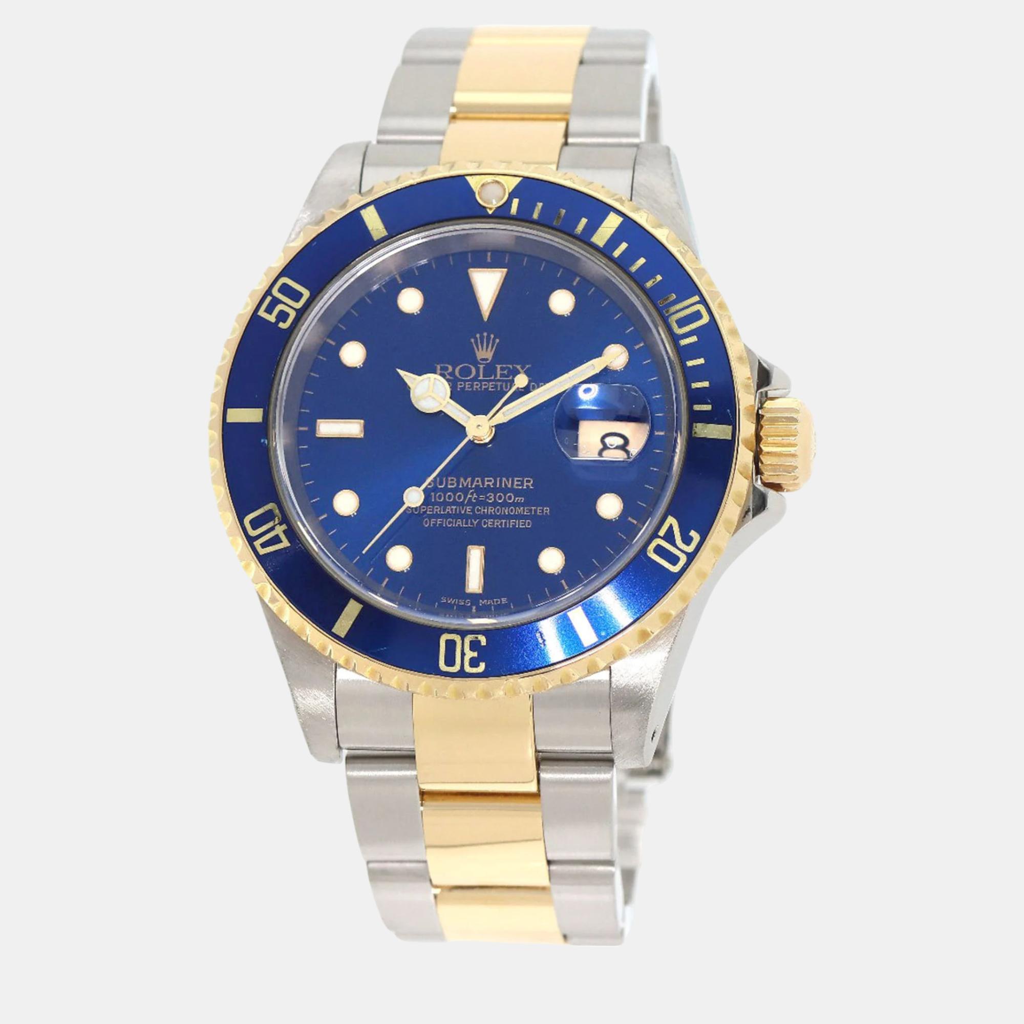 Rolex blue 18k yellow gold stainless steel submariner 16613 automatic men's wristwatch 40 mm