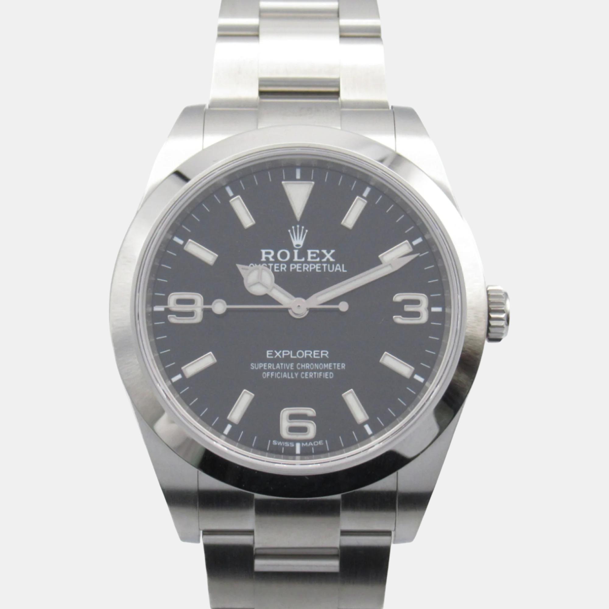 Rolex black stainless steel explorer 214270 automatic men's wristwatch 39 mm