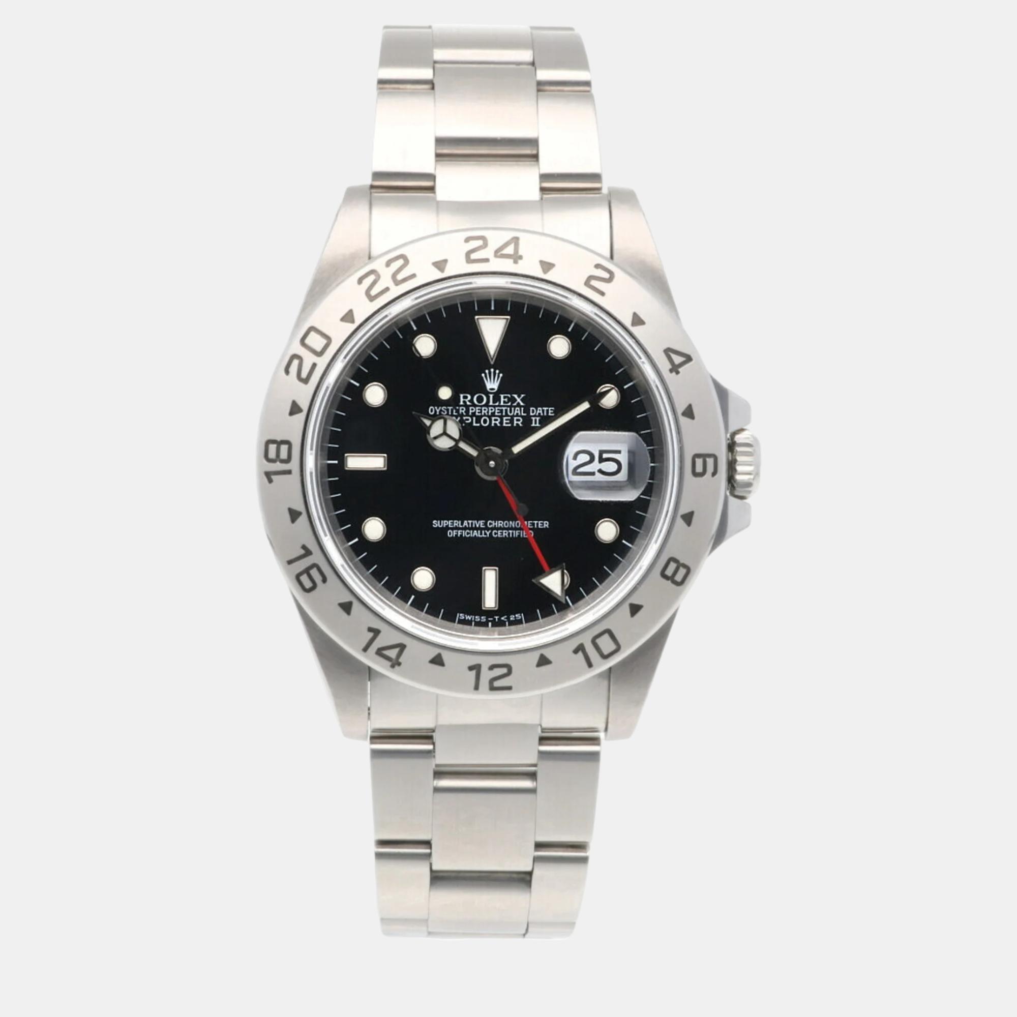 Rolex black stainless steel explorer ii 16570 automatic men's wristwatch
