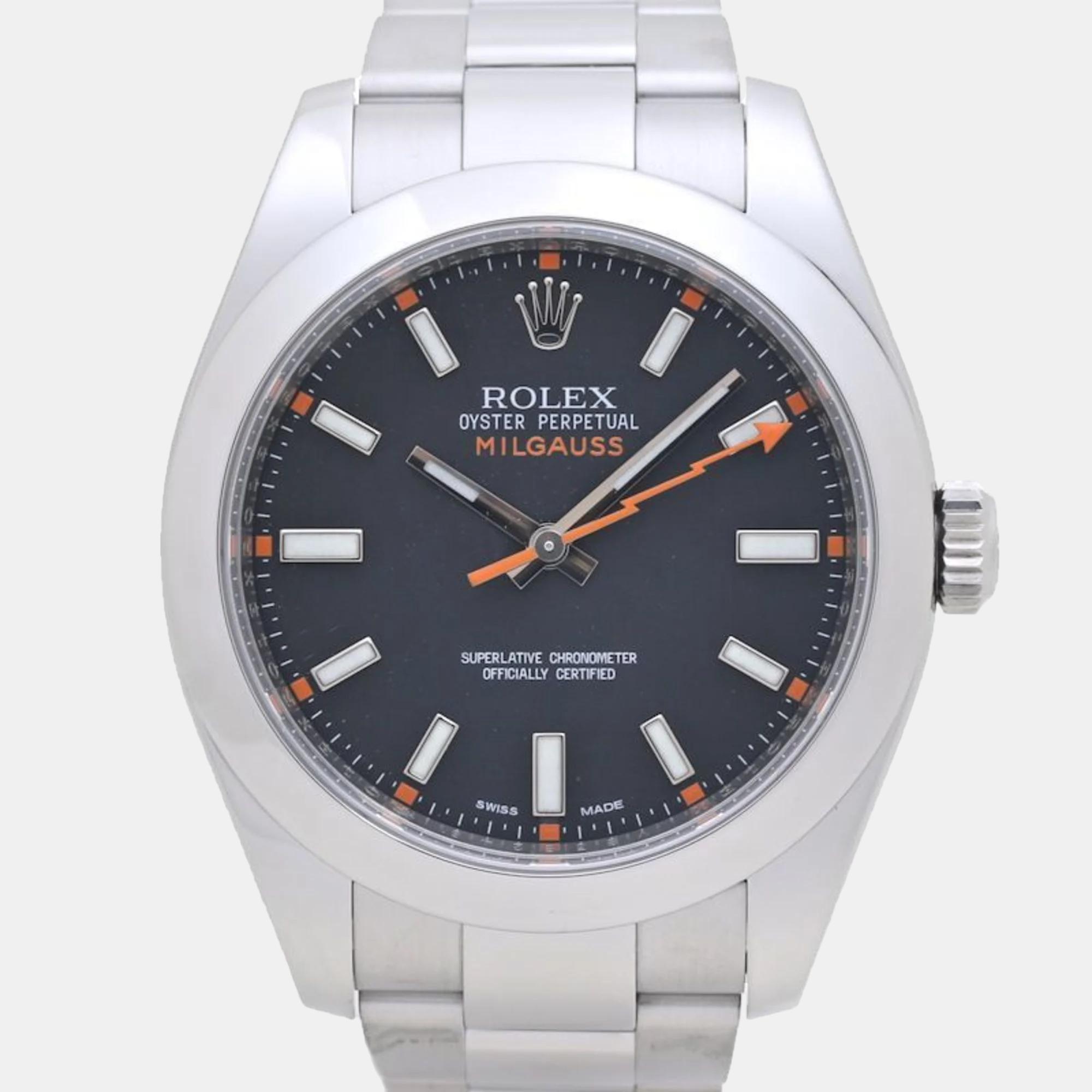 Rolex black stainless steel milgauss 116400 automatic men's wristwatch 40 mm
