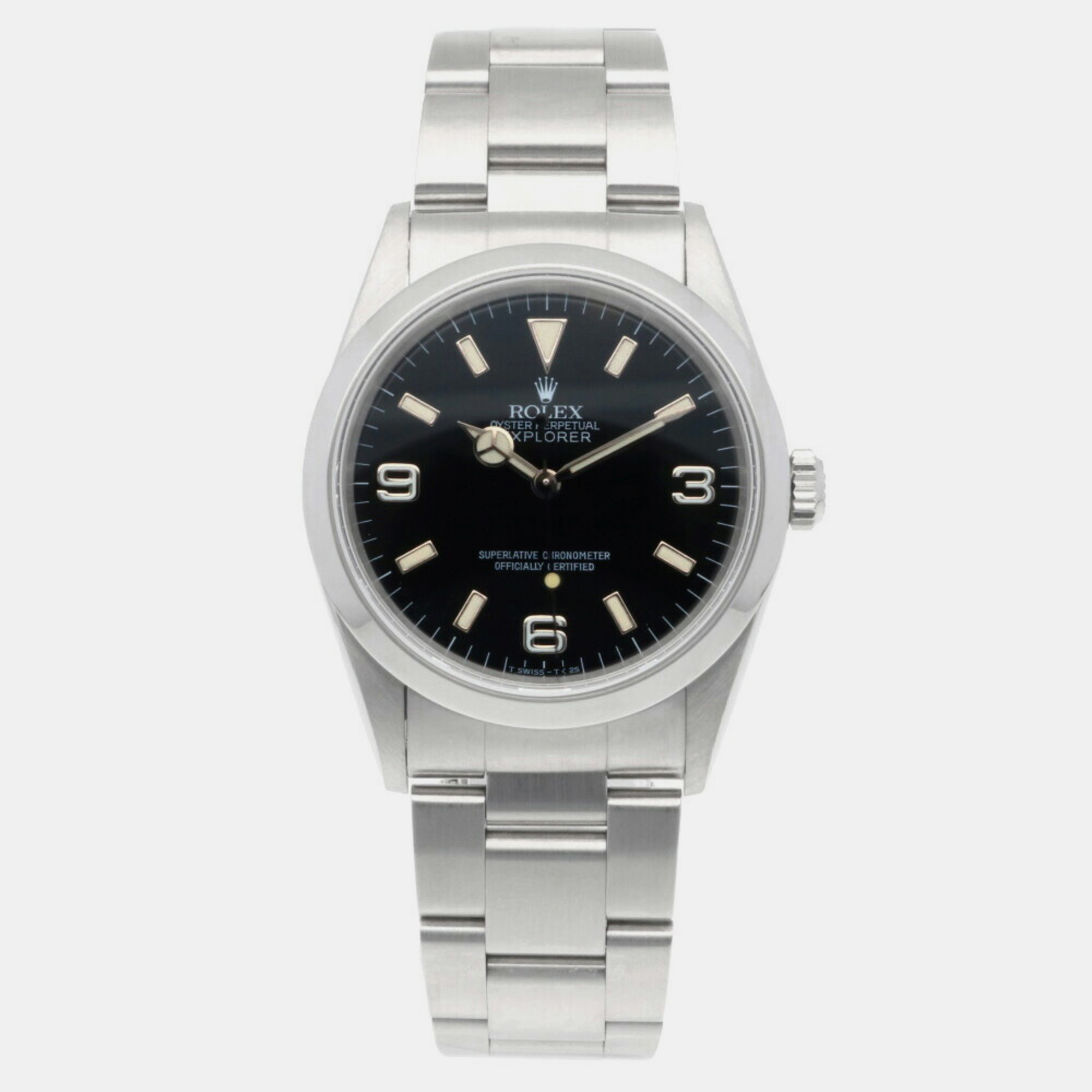 Rolex black stainless steel explorer 14270 men's wristwatch 36mm