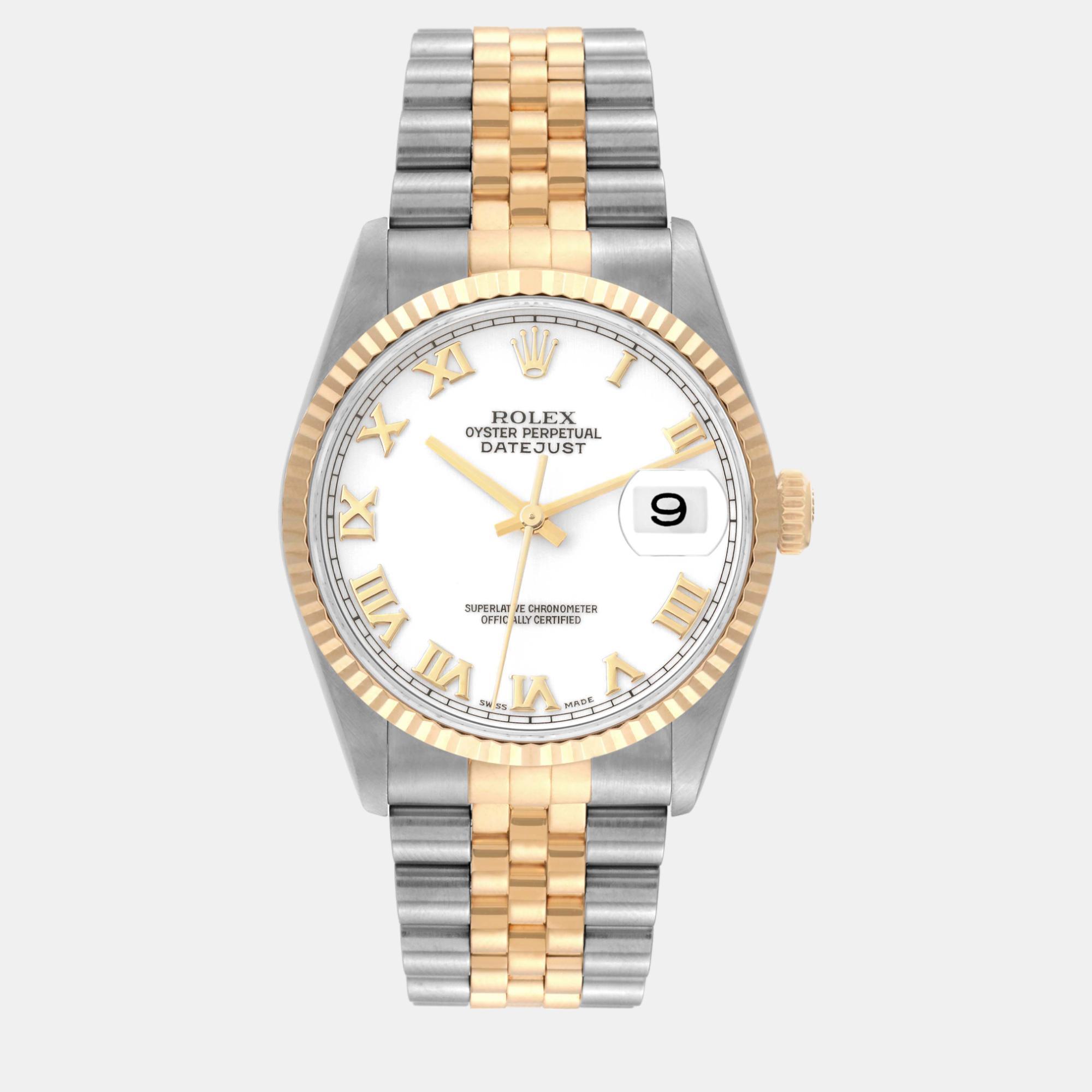 Rolex datejust steel yellow gold white dial men's watch 36 mm