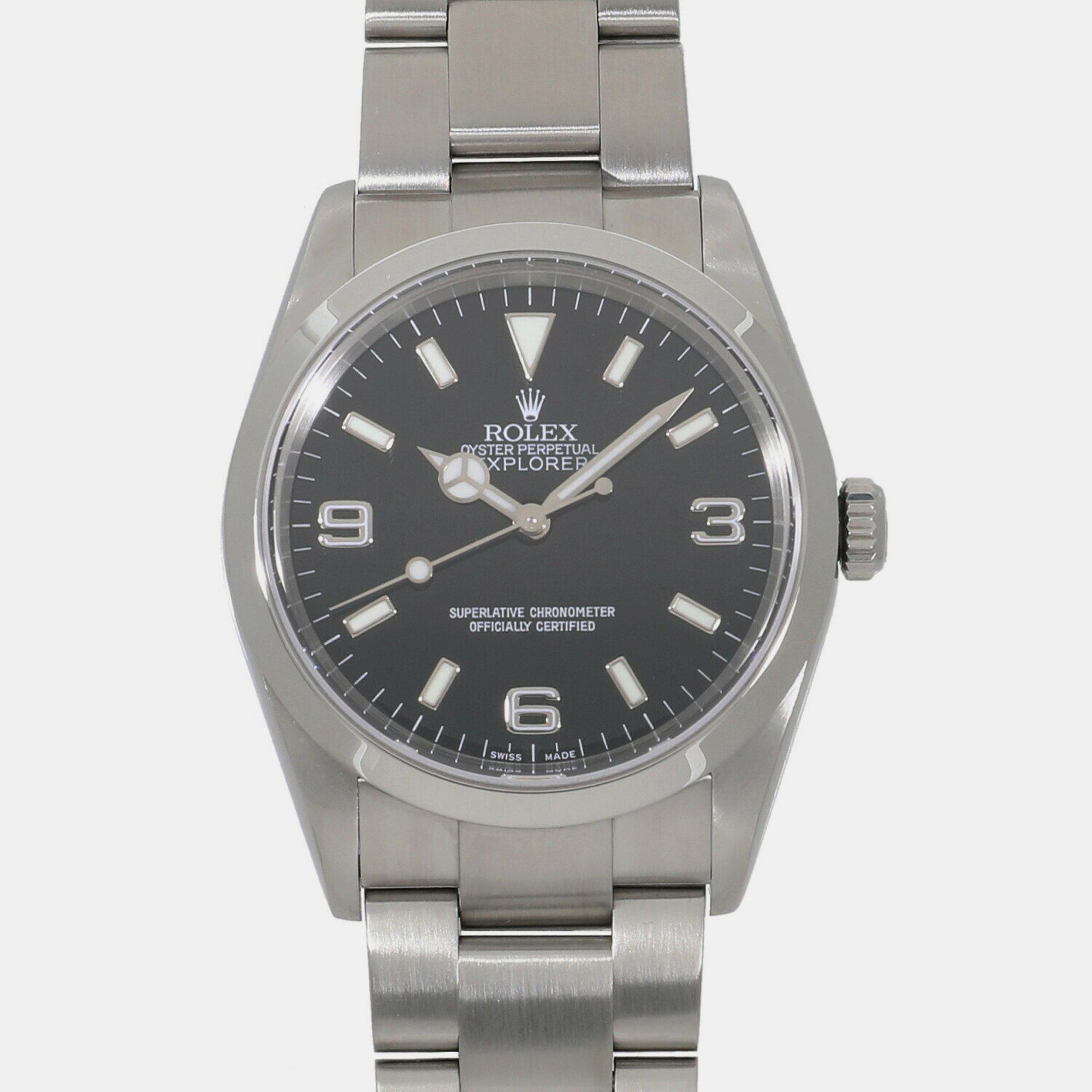 Rolex black stainless steel explorer 114270 z-series automatic men's wristwatch 36mm