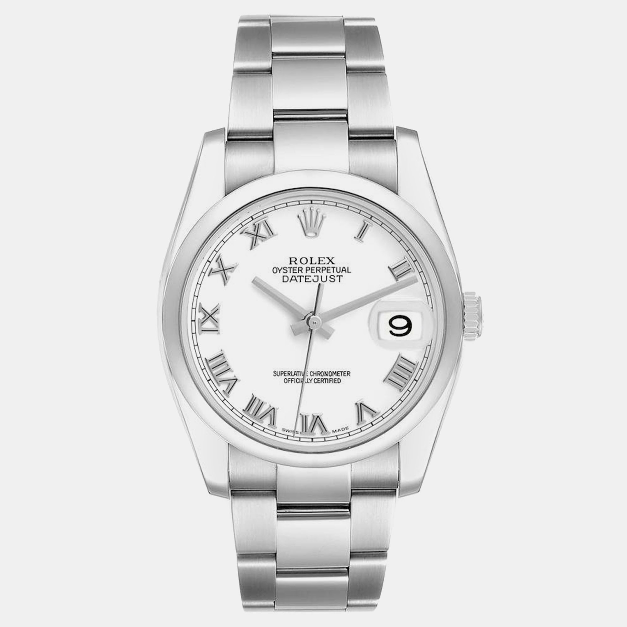 Rolex datejust white roman dial steel mens watch 116200 36 mm