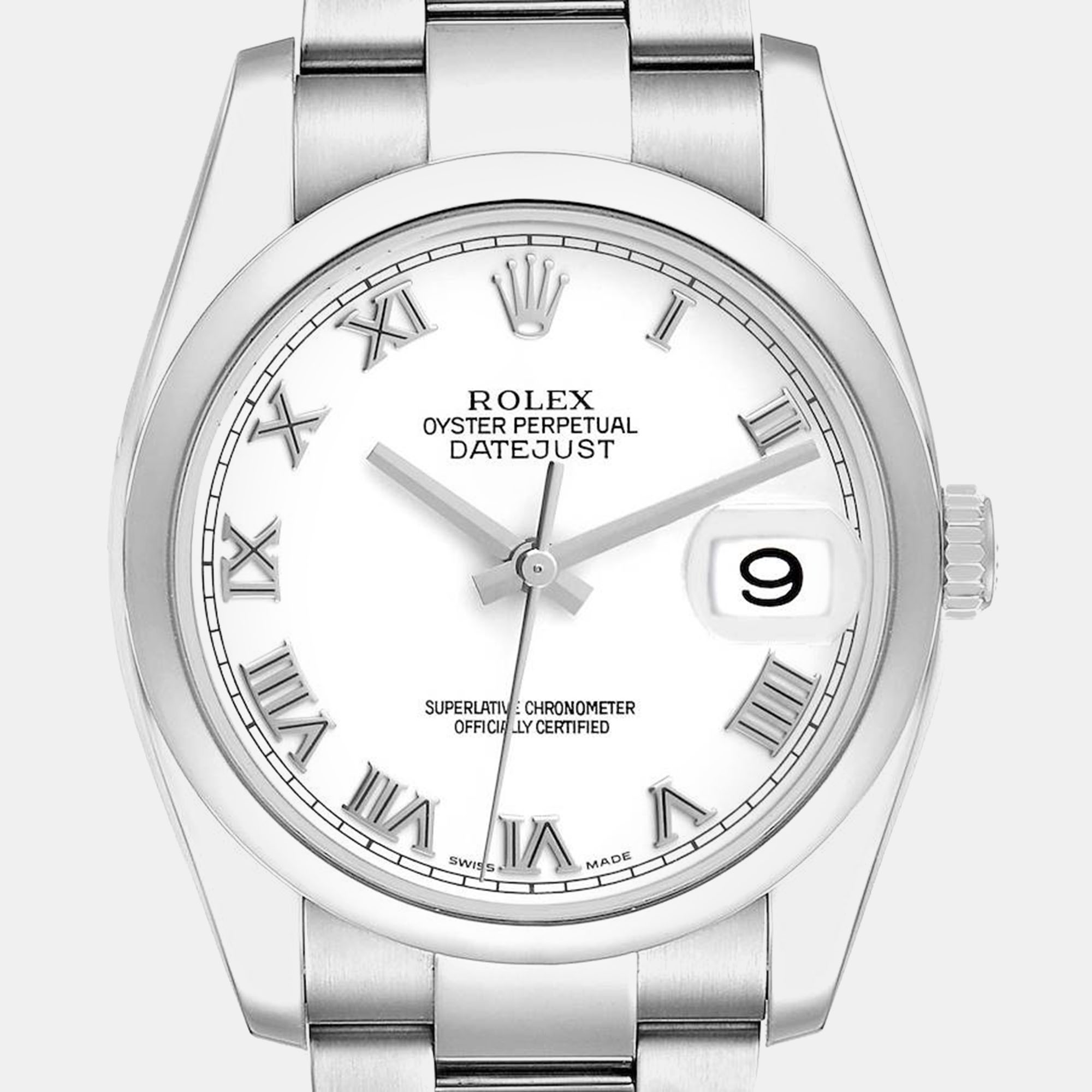 Rolex Datejust White Roman Dial Steel Mens Watch 116200 36 Mm