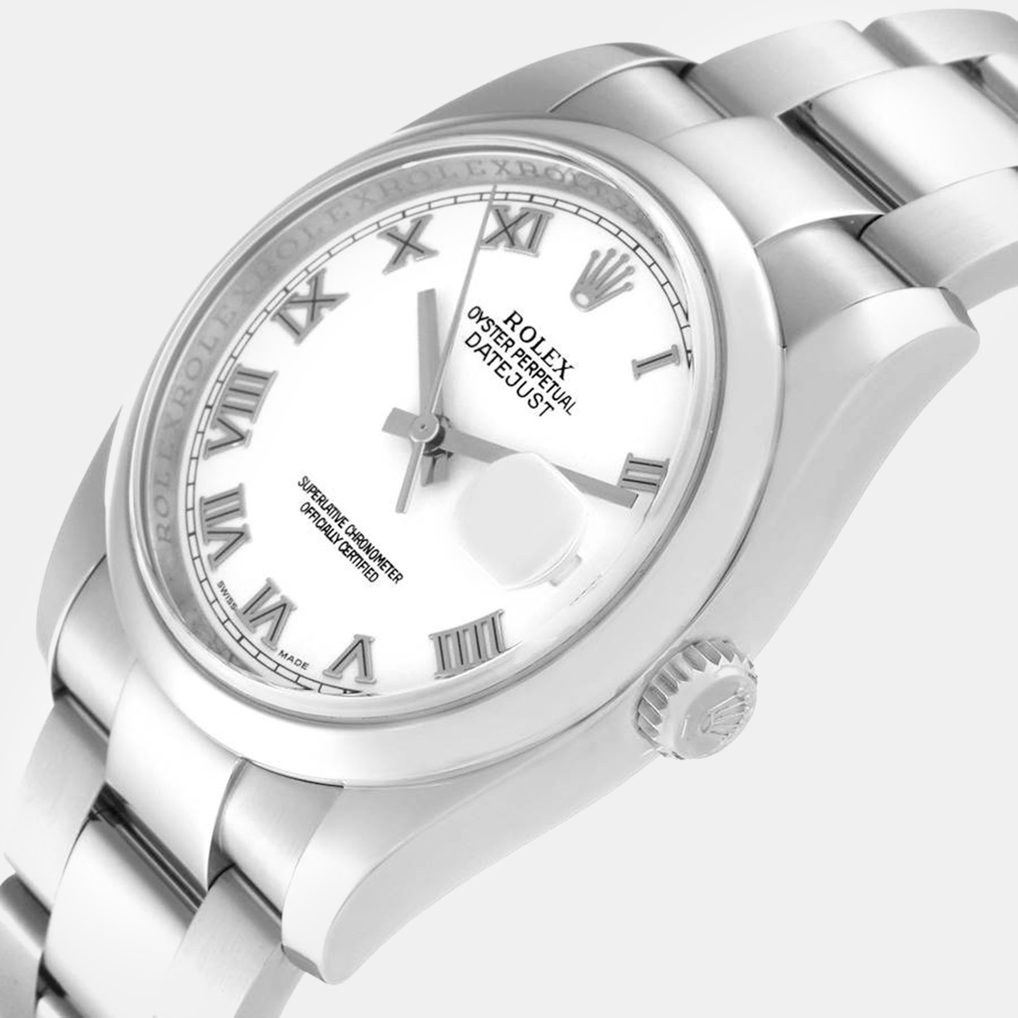 Rolex Datejust White Roman Dial Steel Mens Watch 116200 36 Mm