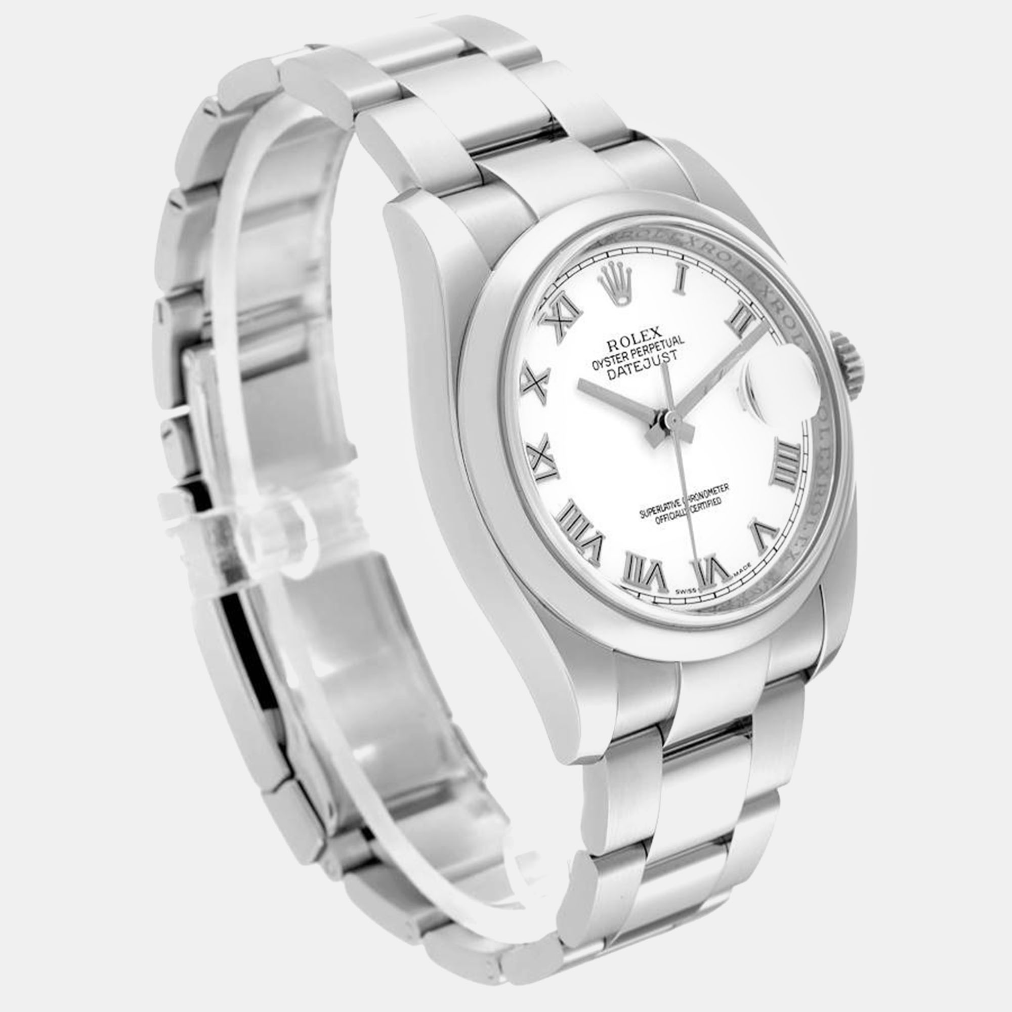 Rolex Datejust White Roman Dial Steel Mens Watch 116200 36 Mm