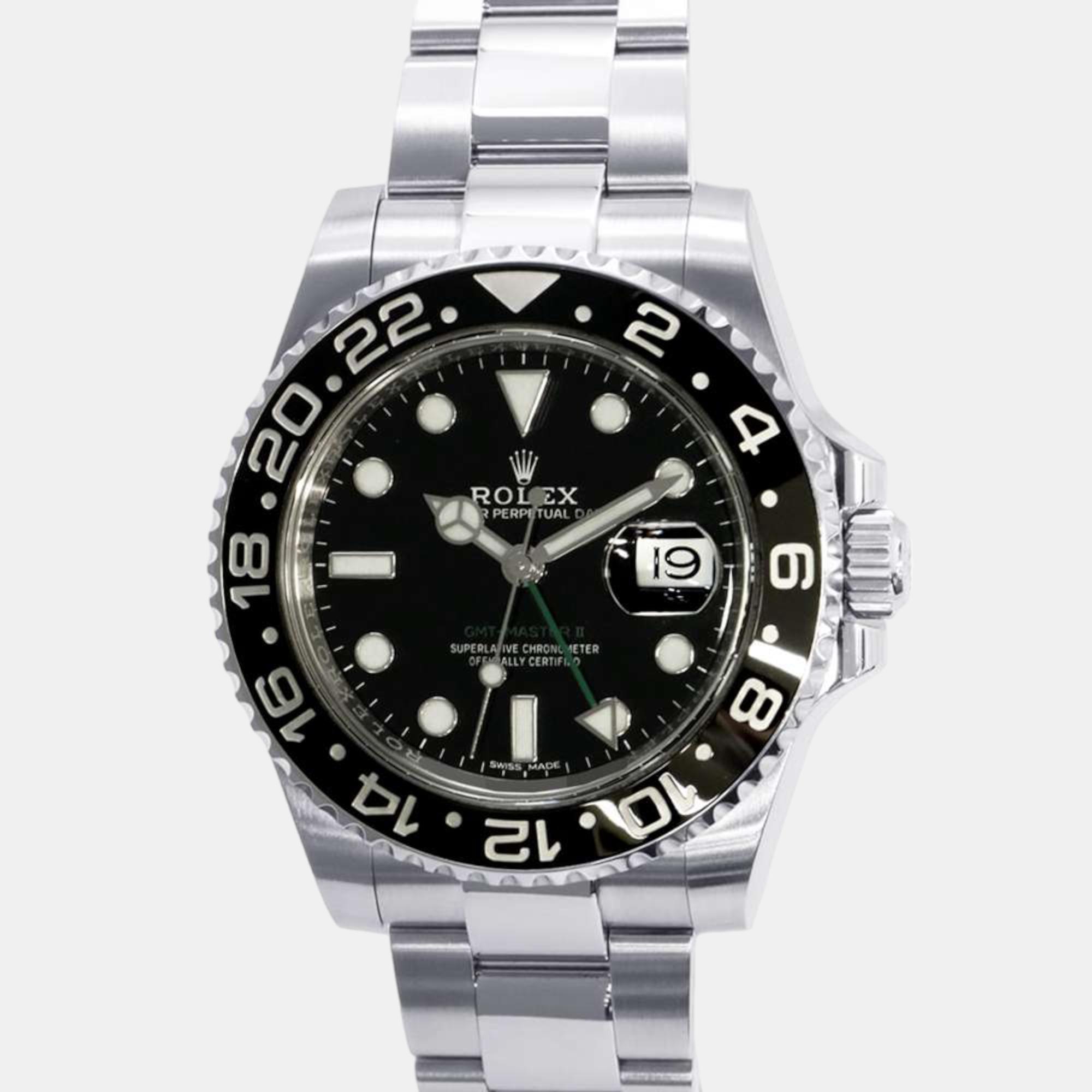 Rolex black stainless steel gmt-master automatic men's wristwatch 40 mm