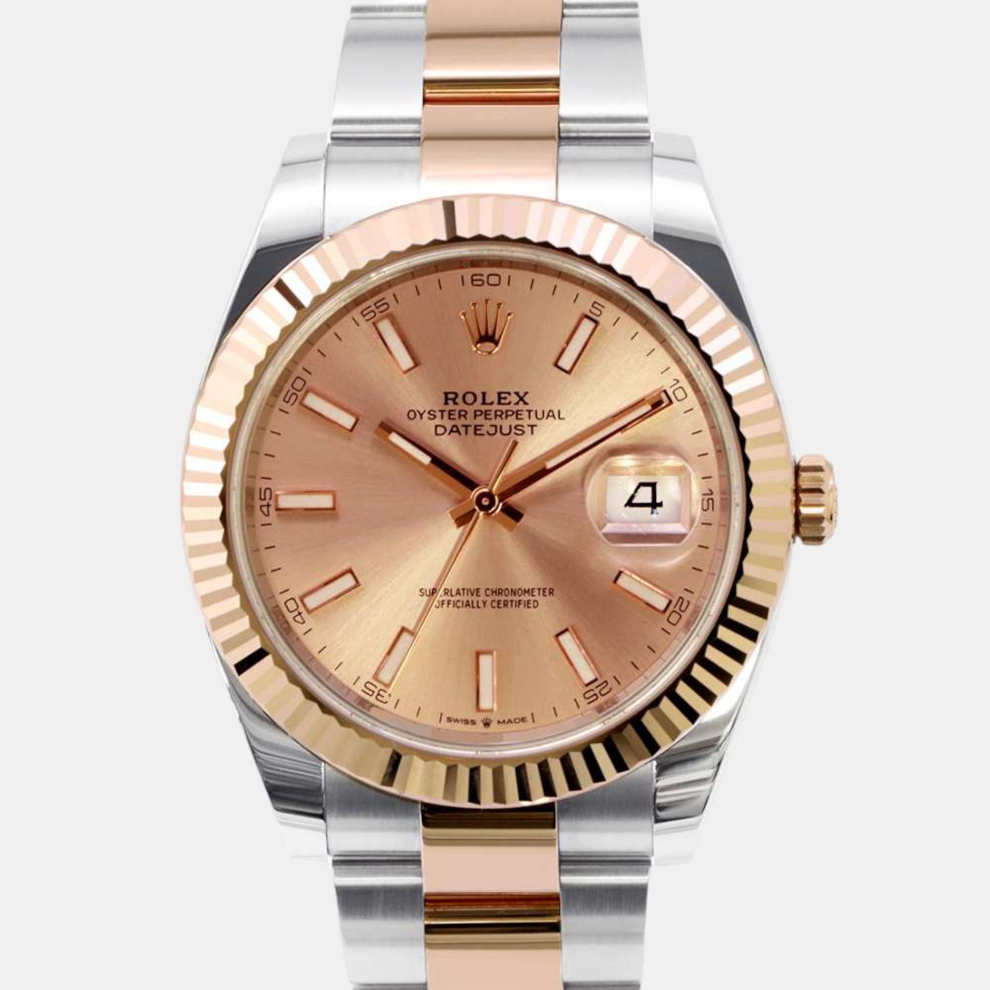 Rolex sundust 18k rose gold stainless steel datejust automatic men's wristwatch 41 mm