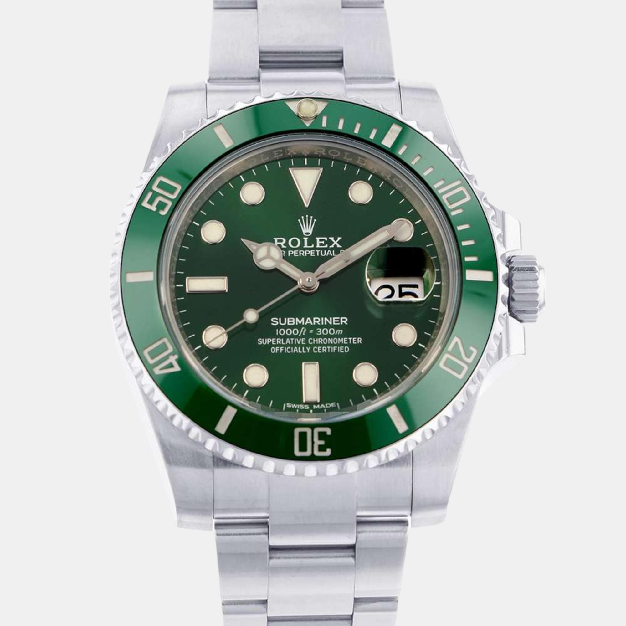 Rolex green stainless steel submariner automatic men's wristwatch 40 mm
