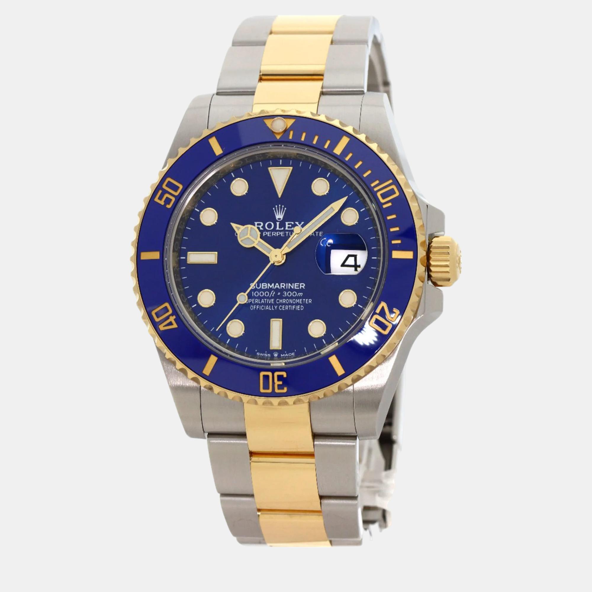 Rolex blue 18k yellow gold stainless steel submariner 126613lb automatic men's wristwatch 41 mm