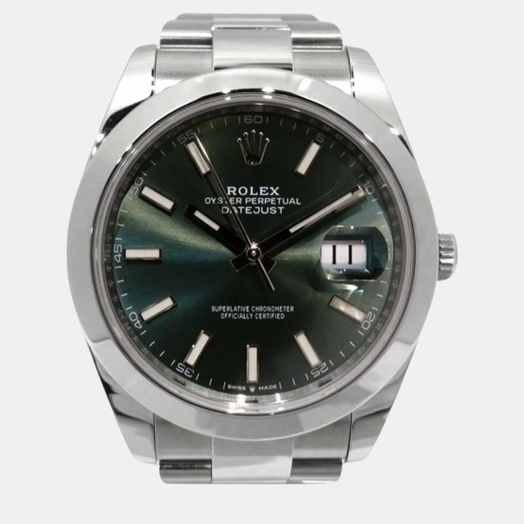 Rolex green stainless steel datejust 126300 automatic men's wristwatch 41 mm