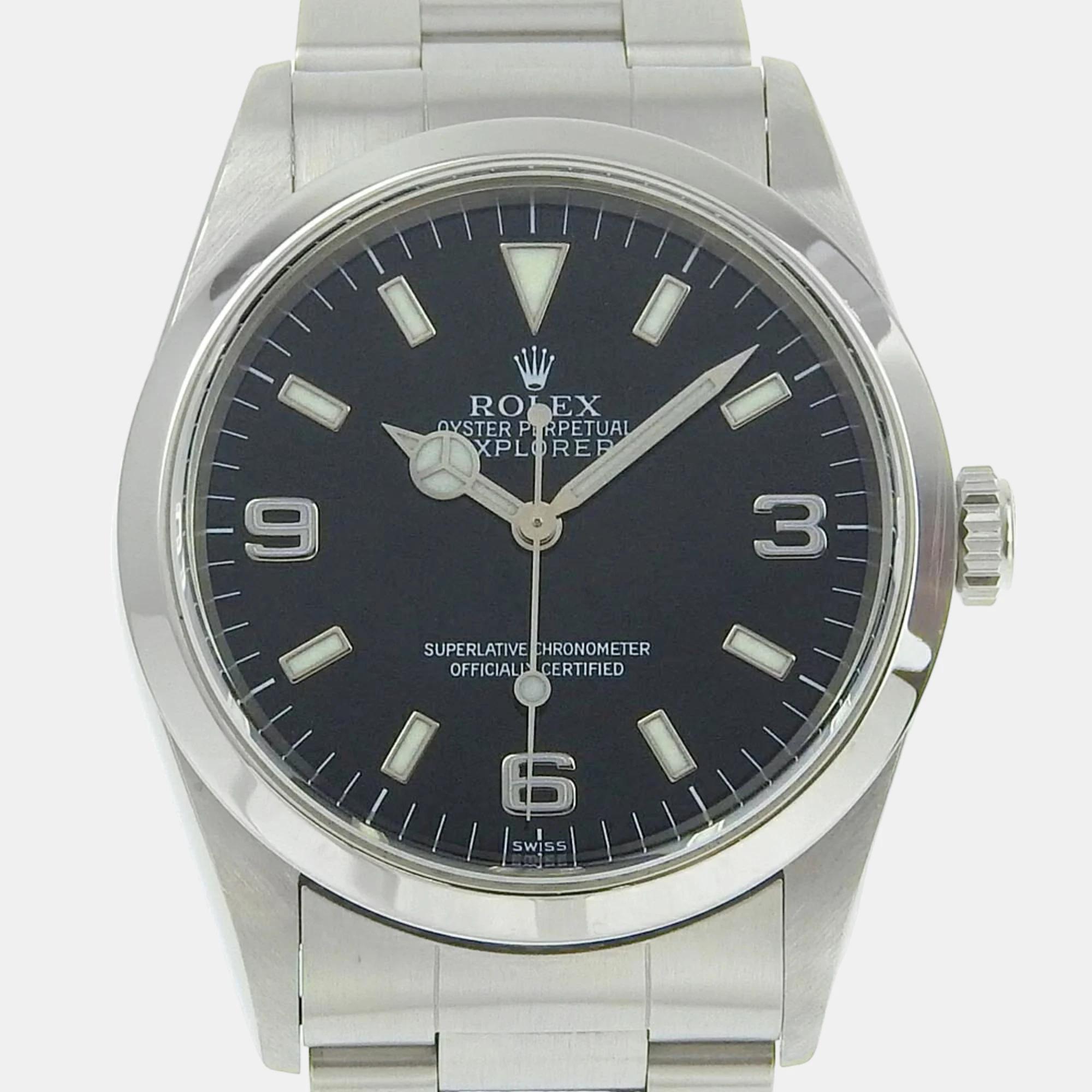 Rolex black stainless steel explorer 14270 automatic men's wristwatch 36 mm