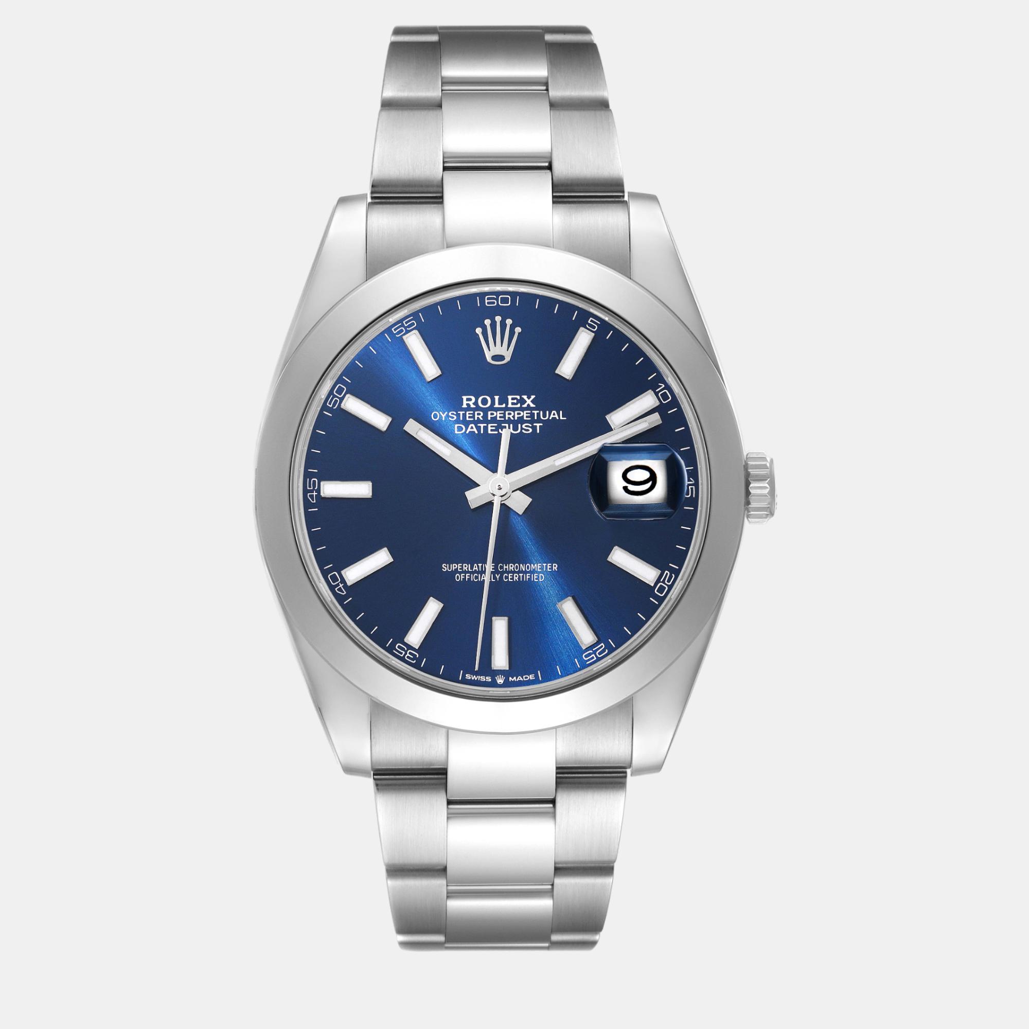 

Rolex Datejust Blue Dial Smooth Bezel Steel Men's Watch 41 mm