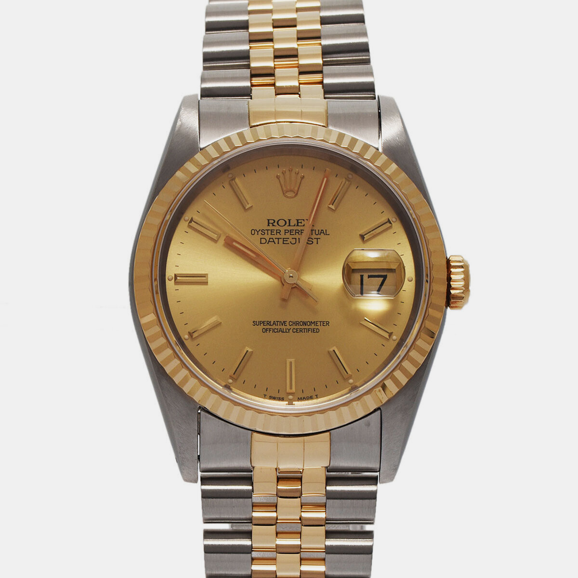 Rolex champagne 18k yellow gold stainless steel datejust 16233 automatic men's wristwatch 36 mm