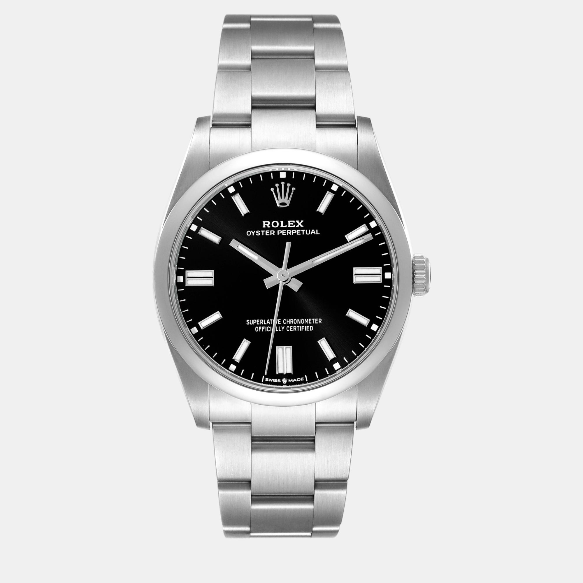 Rolex oyster perpetual black dial steel men's watch 36 mm