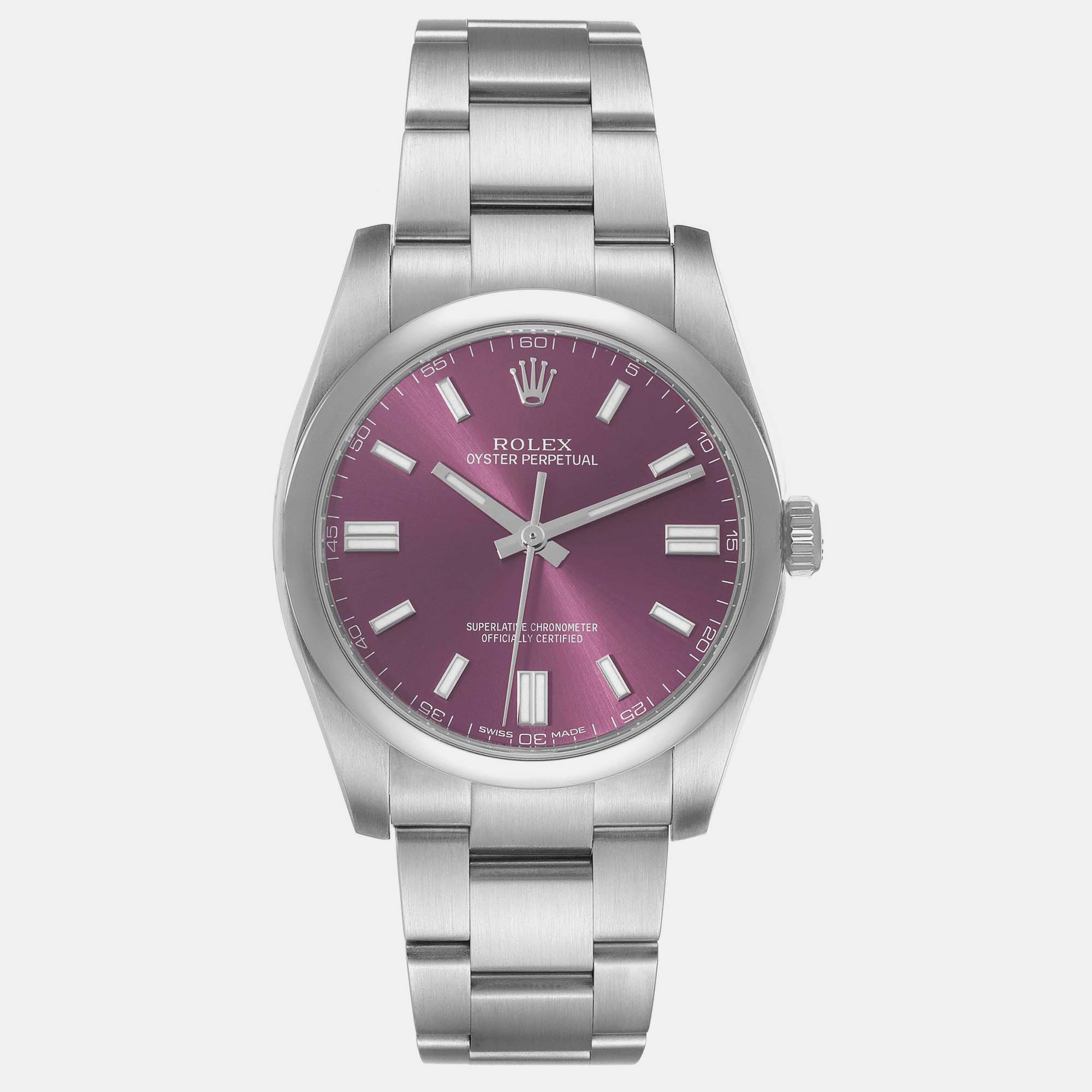 Rolex oyster perpetual red grape dial steel men's watch 36 mm