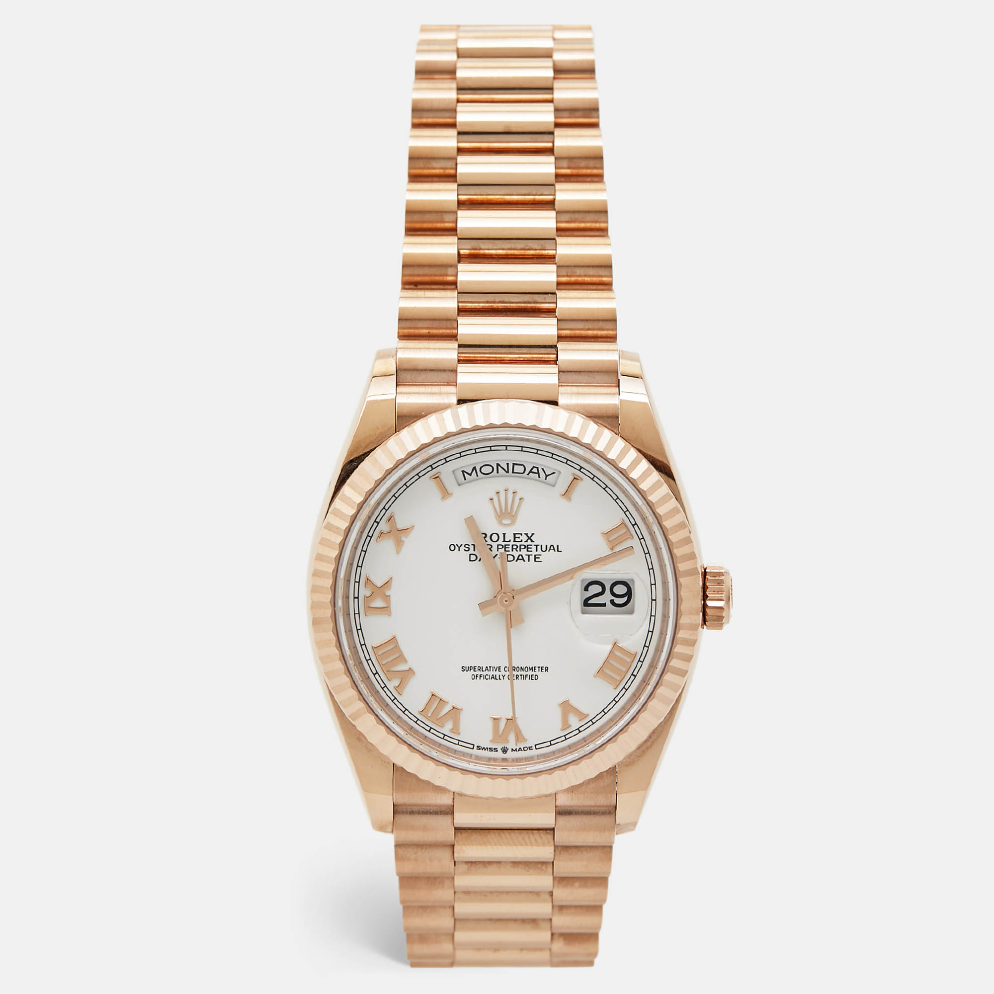 Rolex white 18k everose gold day-date president 128235 men's wristwatch 36 mm