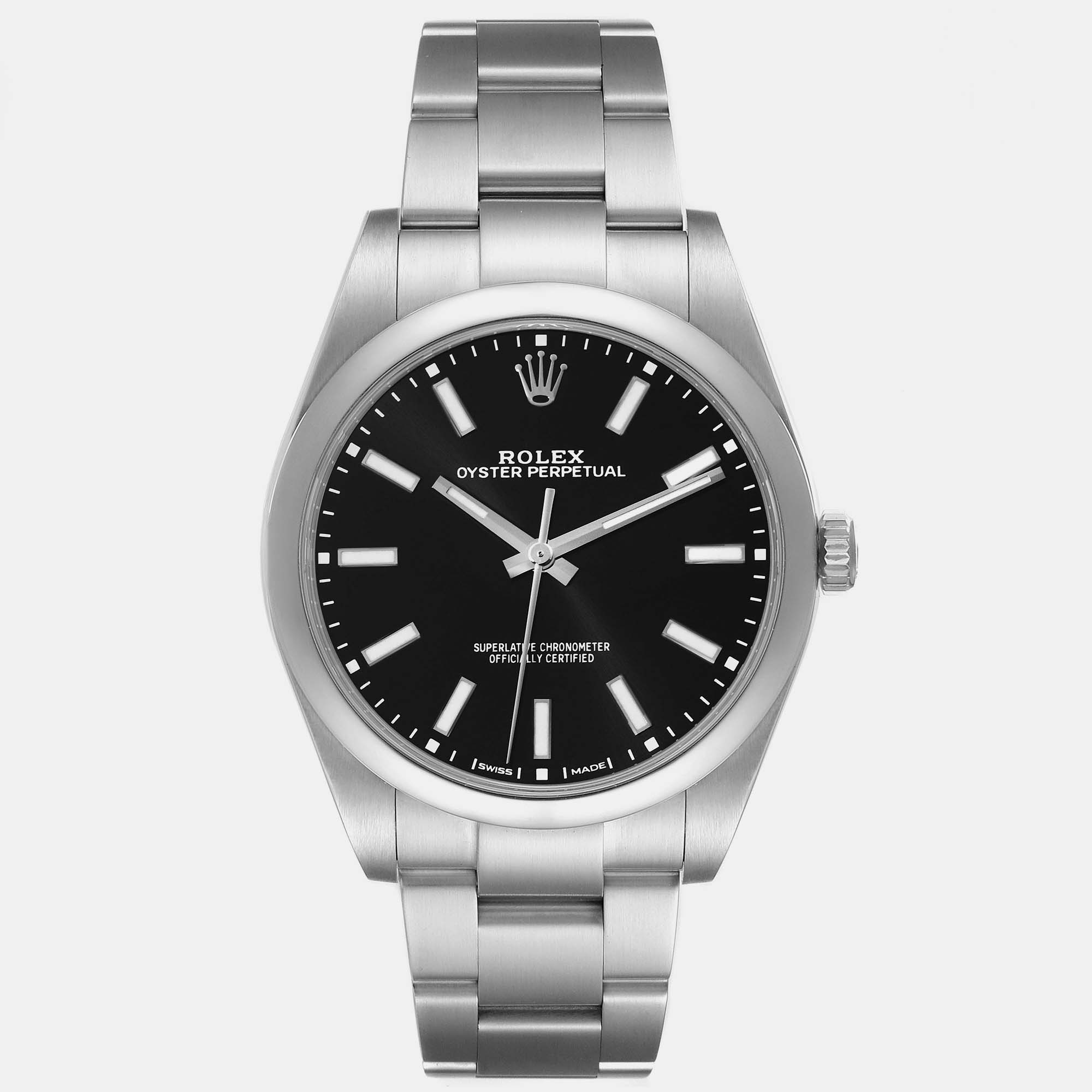 Rolex oyster perpetual black dial steel men's watch 39 mm