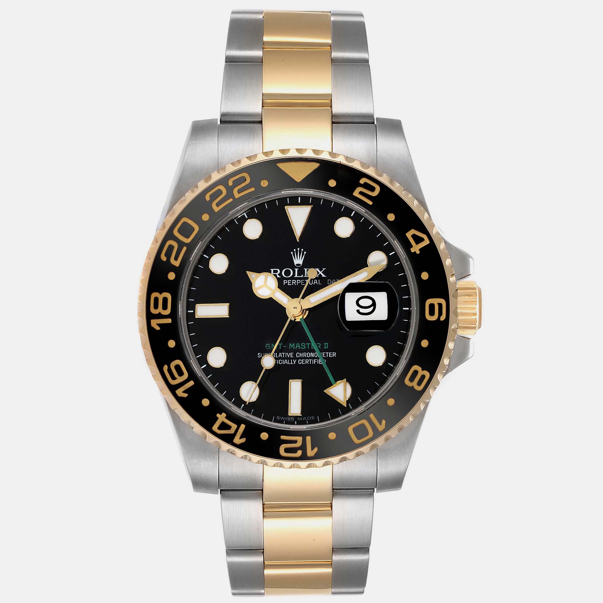 Rolex gmt master ii steel yellow gold black dial men's watch 40 mm