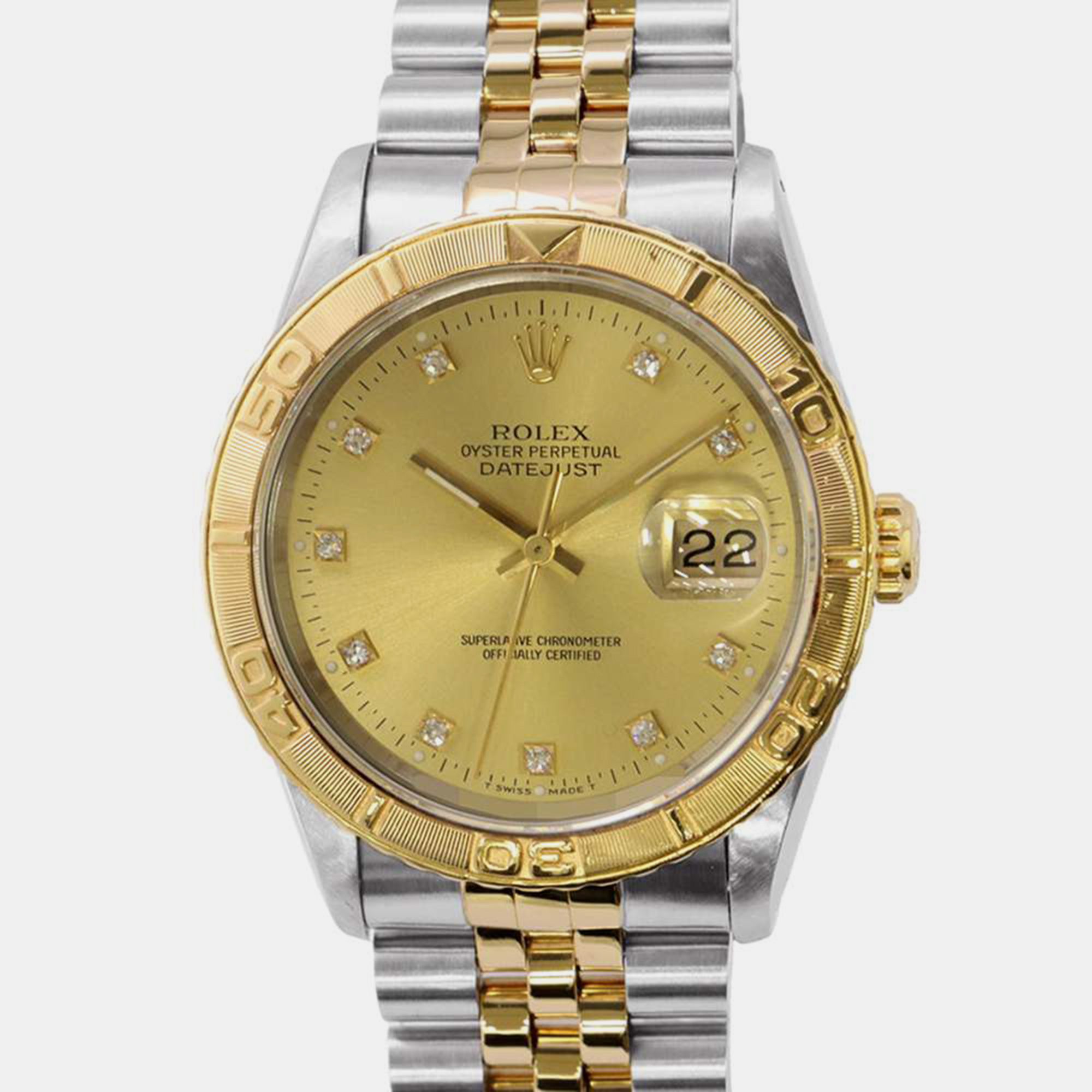 Rolex champagne 18k yellow gold stainless steel diamond datejust thunderbird automatic men's wristwatch 36 mm