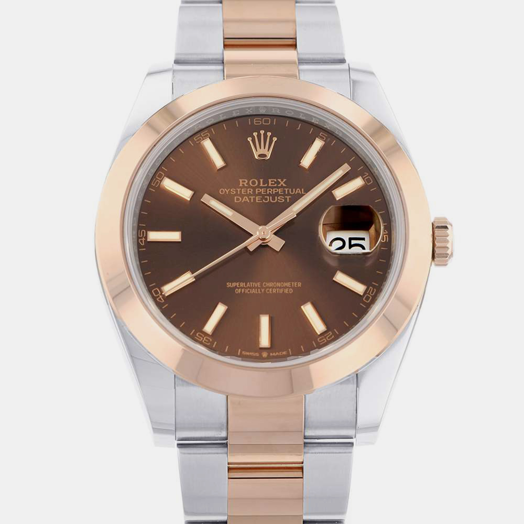 Rolex brown 18k rose gold stainless steel datejust automatic men's wristwatch 41 mm