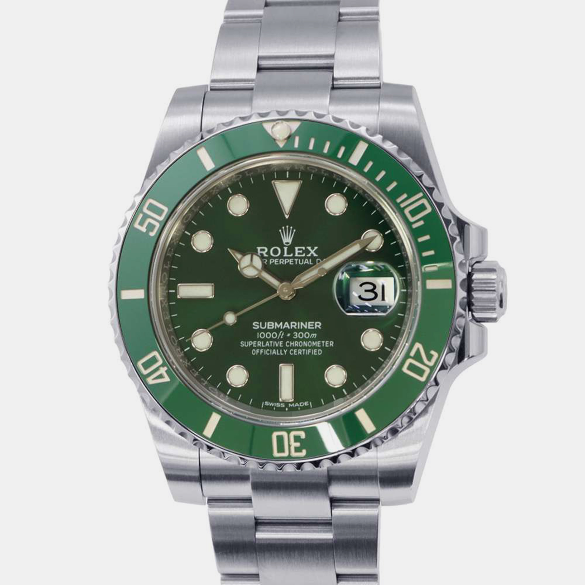 Rolex green stainless steel submariner automatic men's wristwatch 40 mm