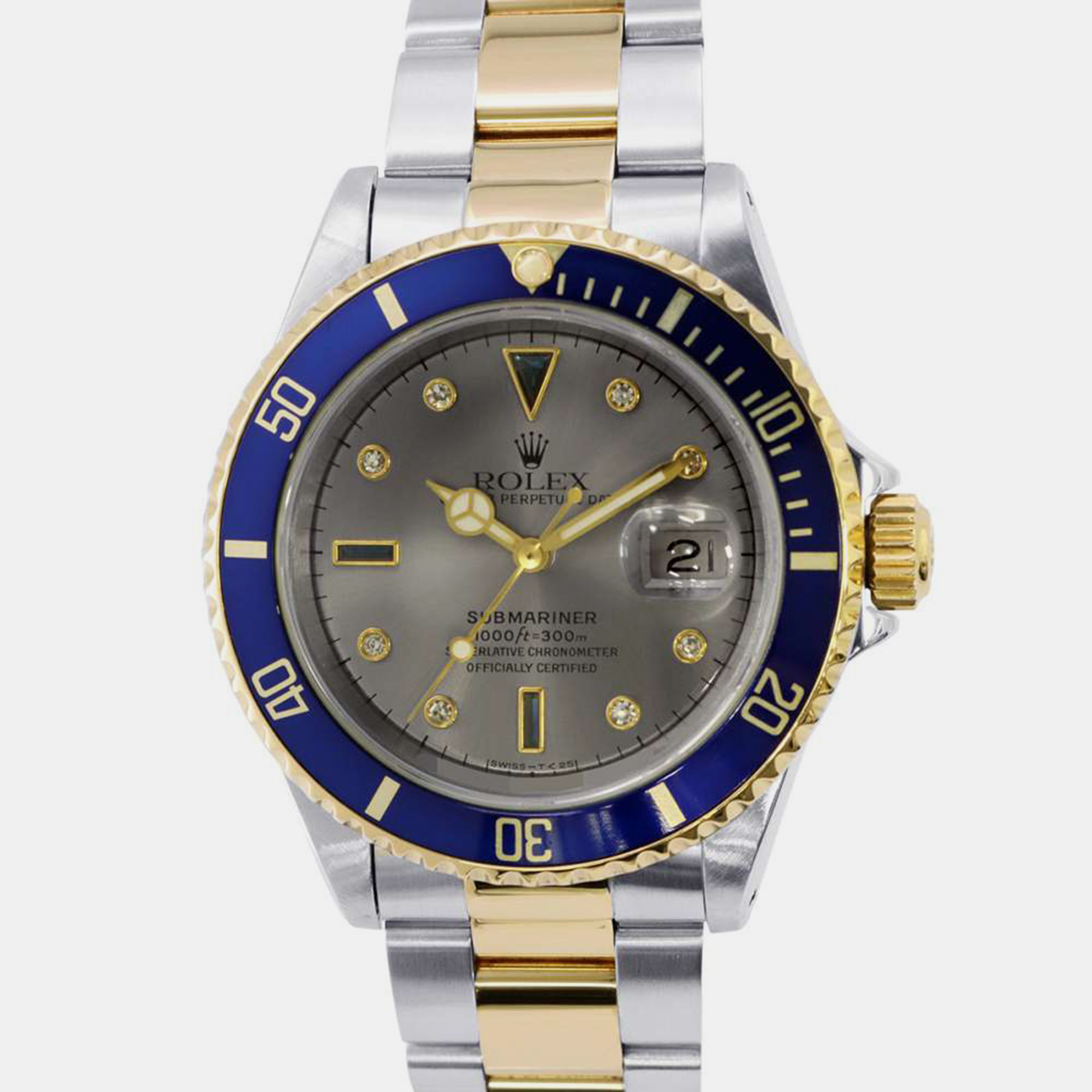 Rolex grey 18k yellow gold stainless steel submariner automatic men's wristwatch 40 mm