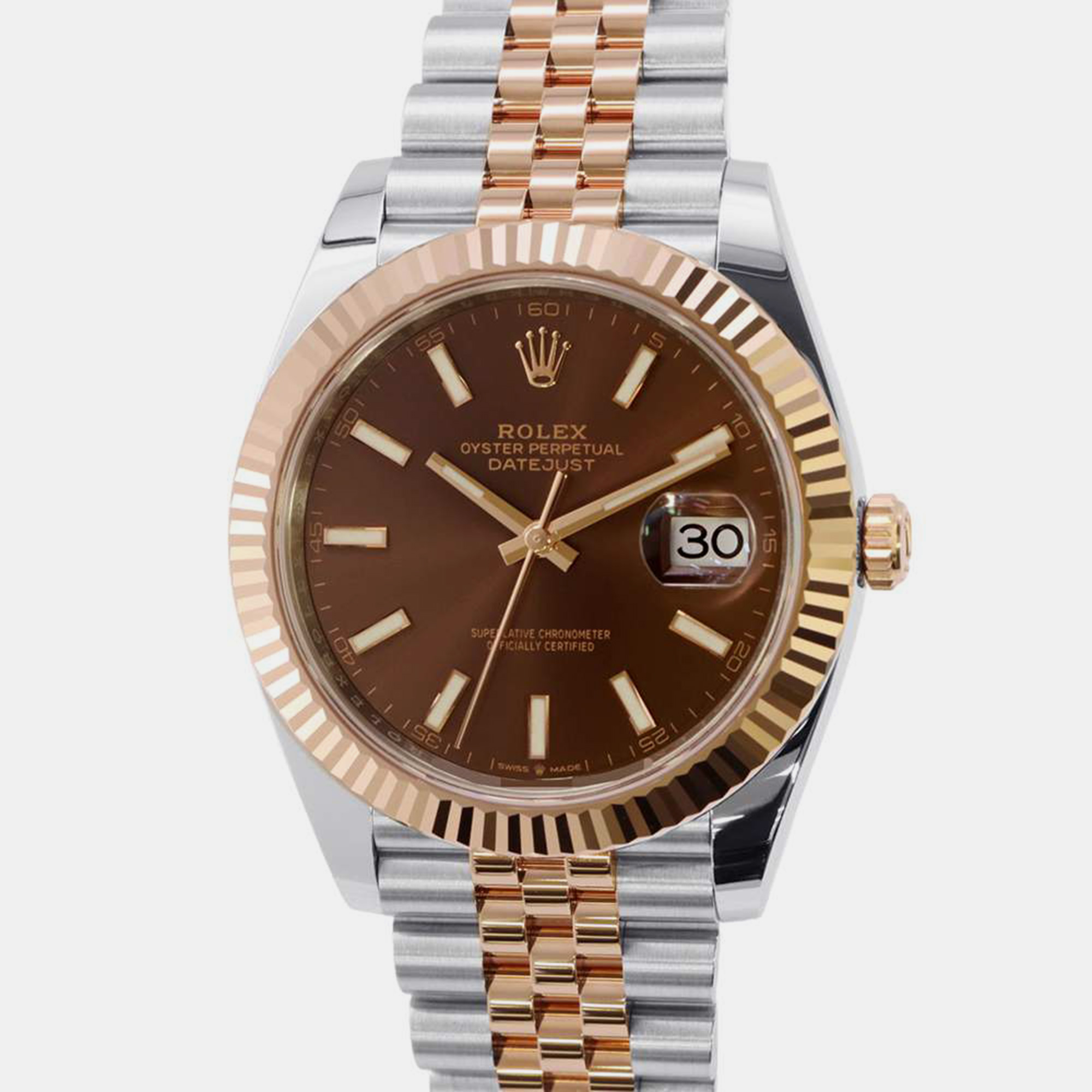 Rolex brown 18k rose gold stainless steel datejust automatic men's wristwatch 41 mm
