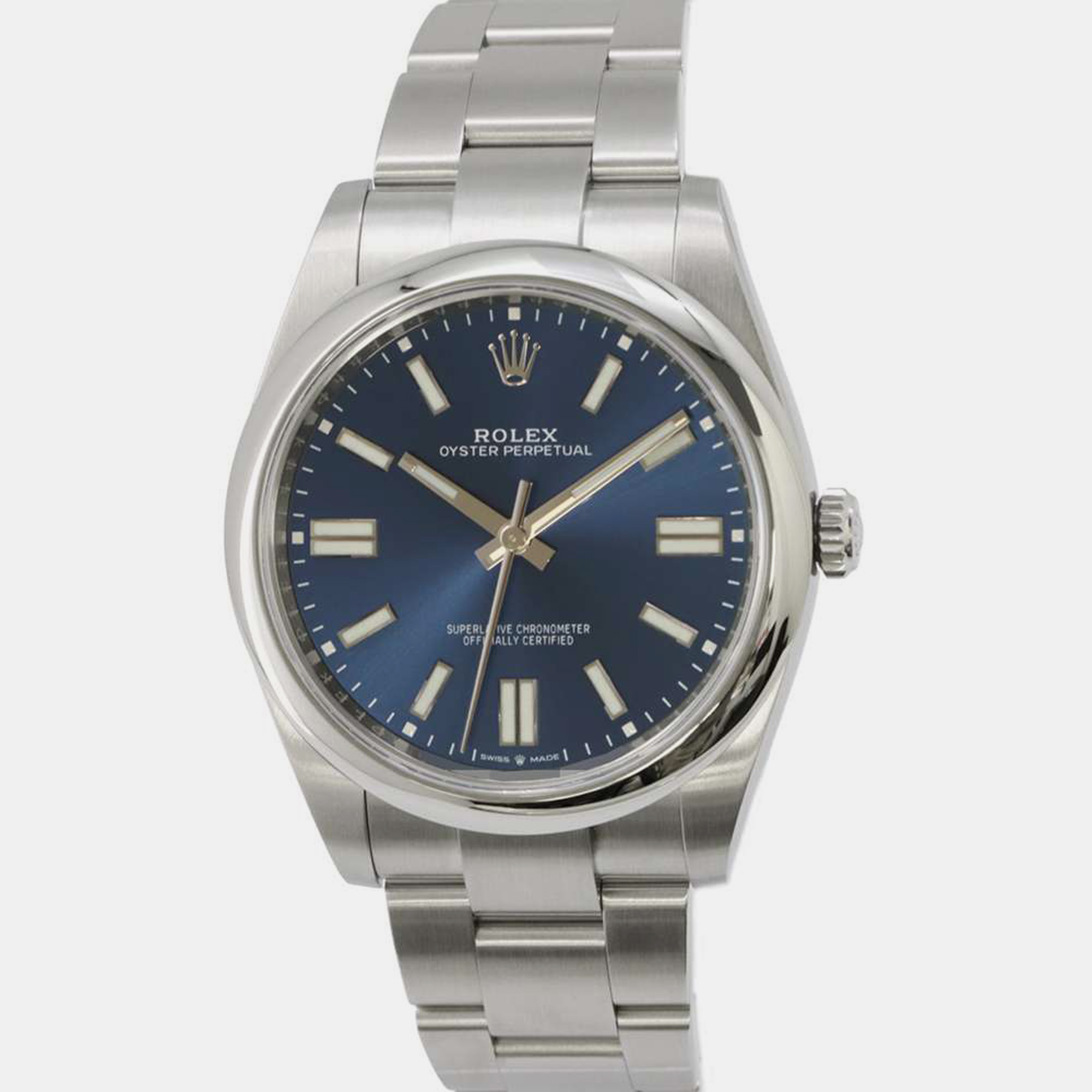 Rolex blue stainless steel oyster perpetual automatic men's wristwatch 41 mm