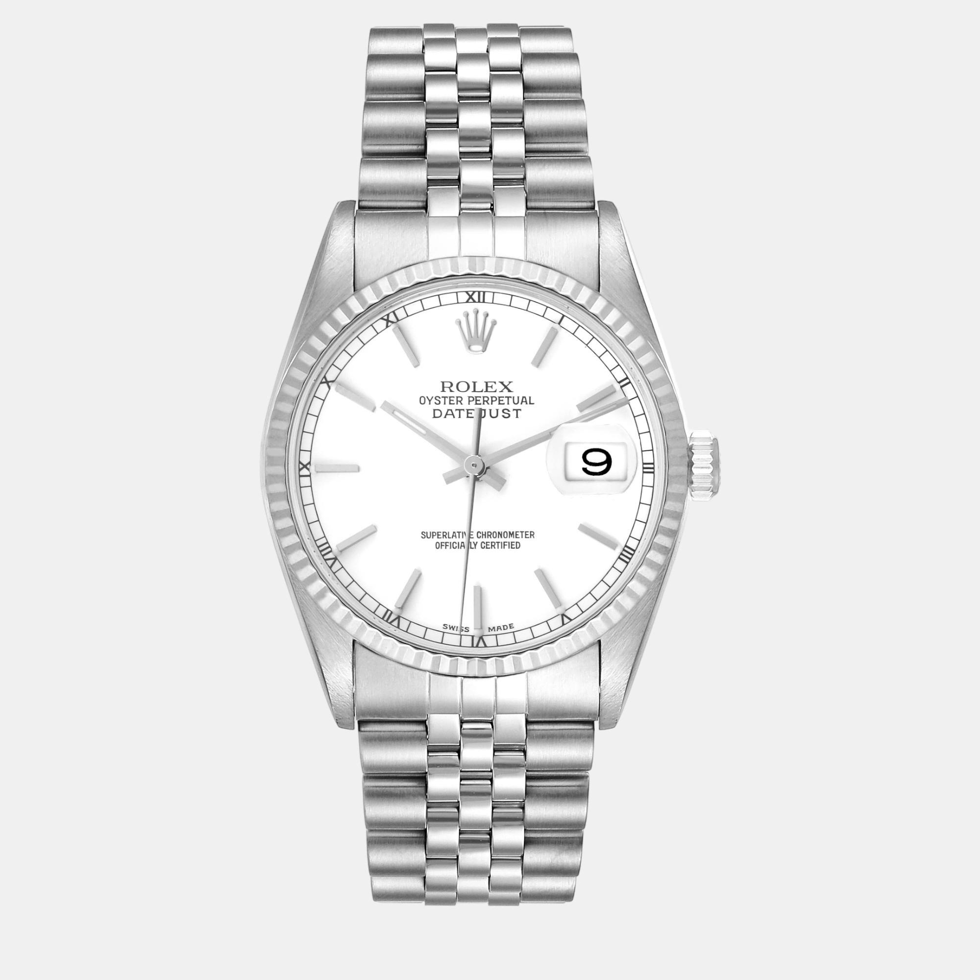 Rolex datejust white dial steel white gold men's watch 36 mm