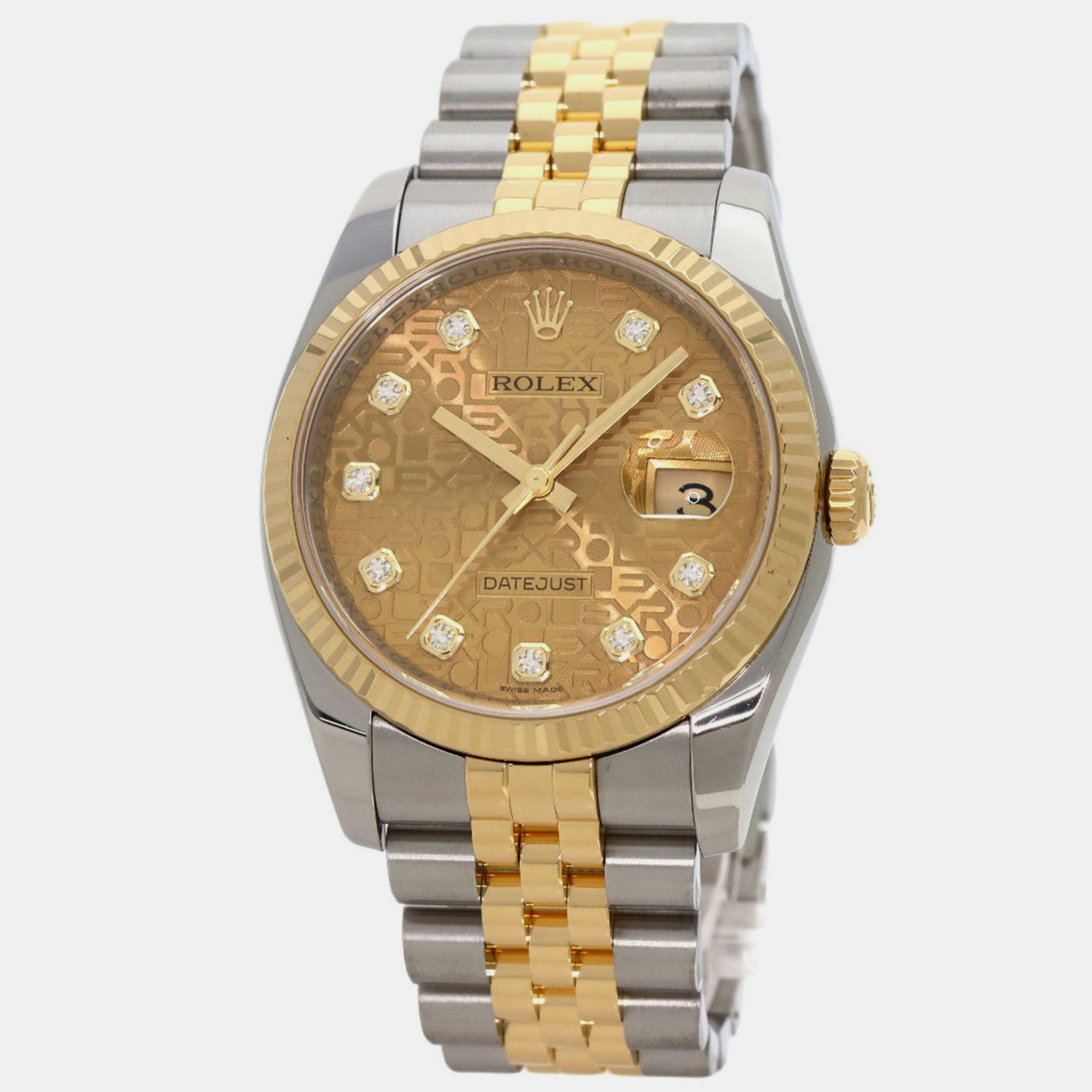 Rolex champagne 18k yellow gold stainless steel diamond datejust 116233g automatic men's wristwatch 36 mm