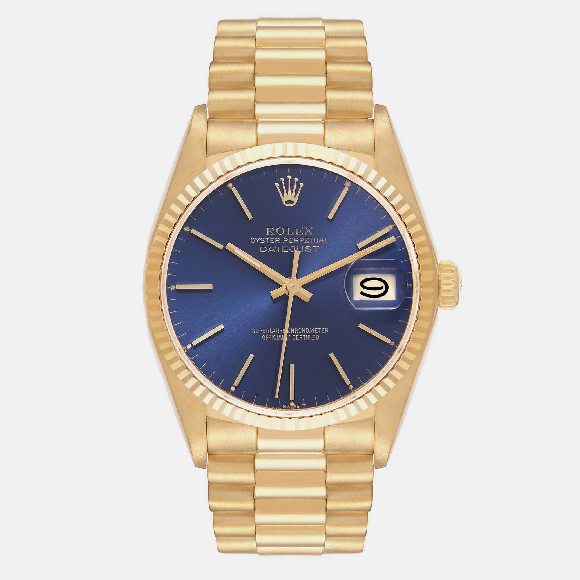 Rolex datejust yellow gold blue dial vintage men's watch 36 mm