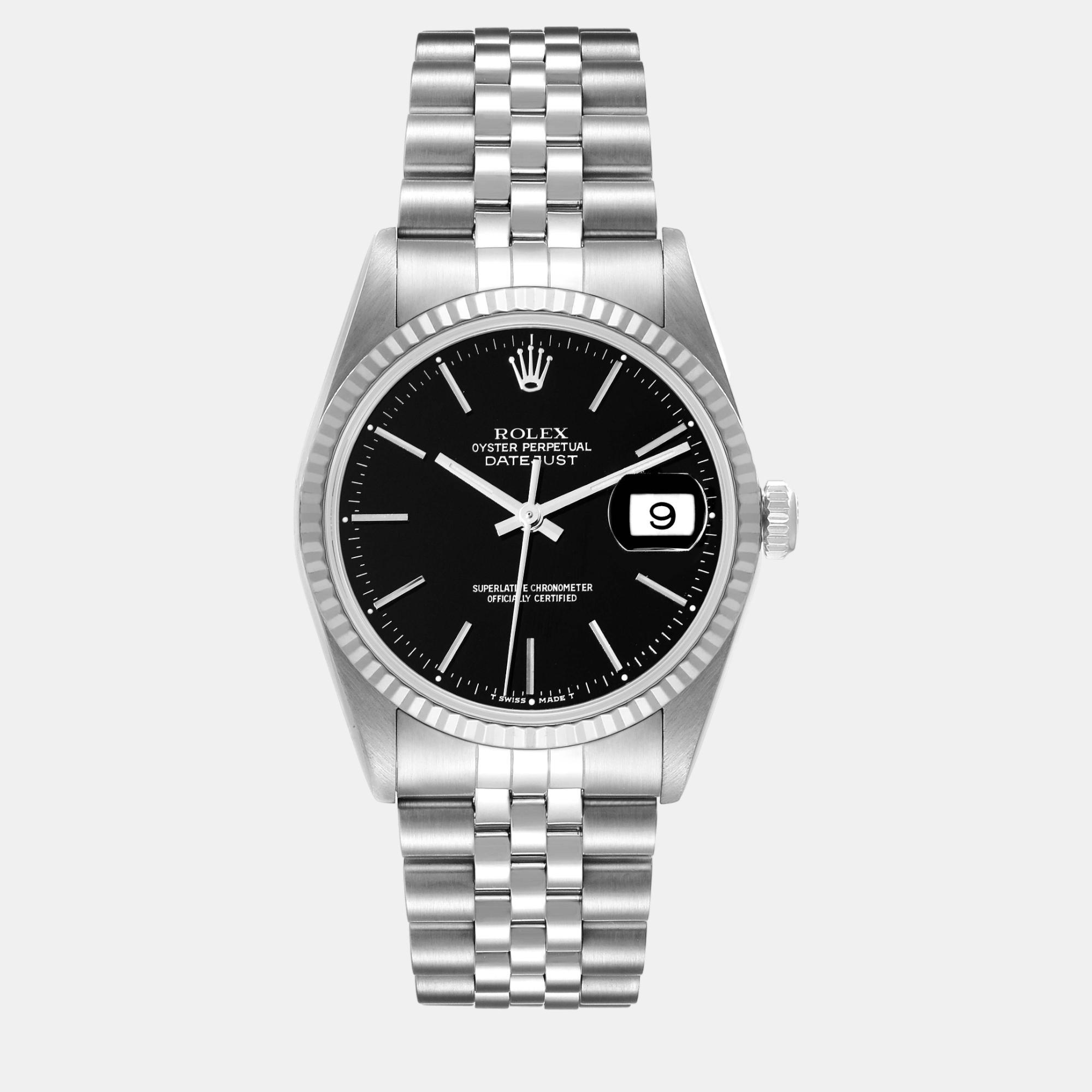 Rolex datejust black dial steel white gold men's watch 36 mm