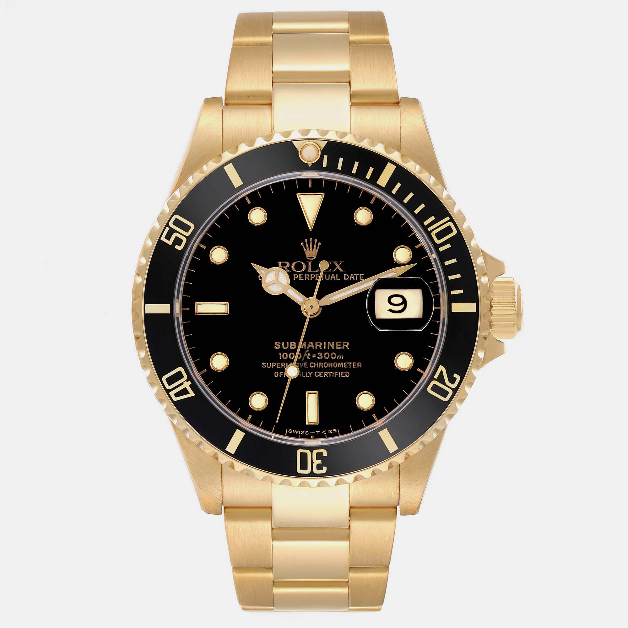 Rolex submariner yellow gold black dial bezel men's watch 40 mm