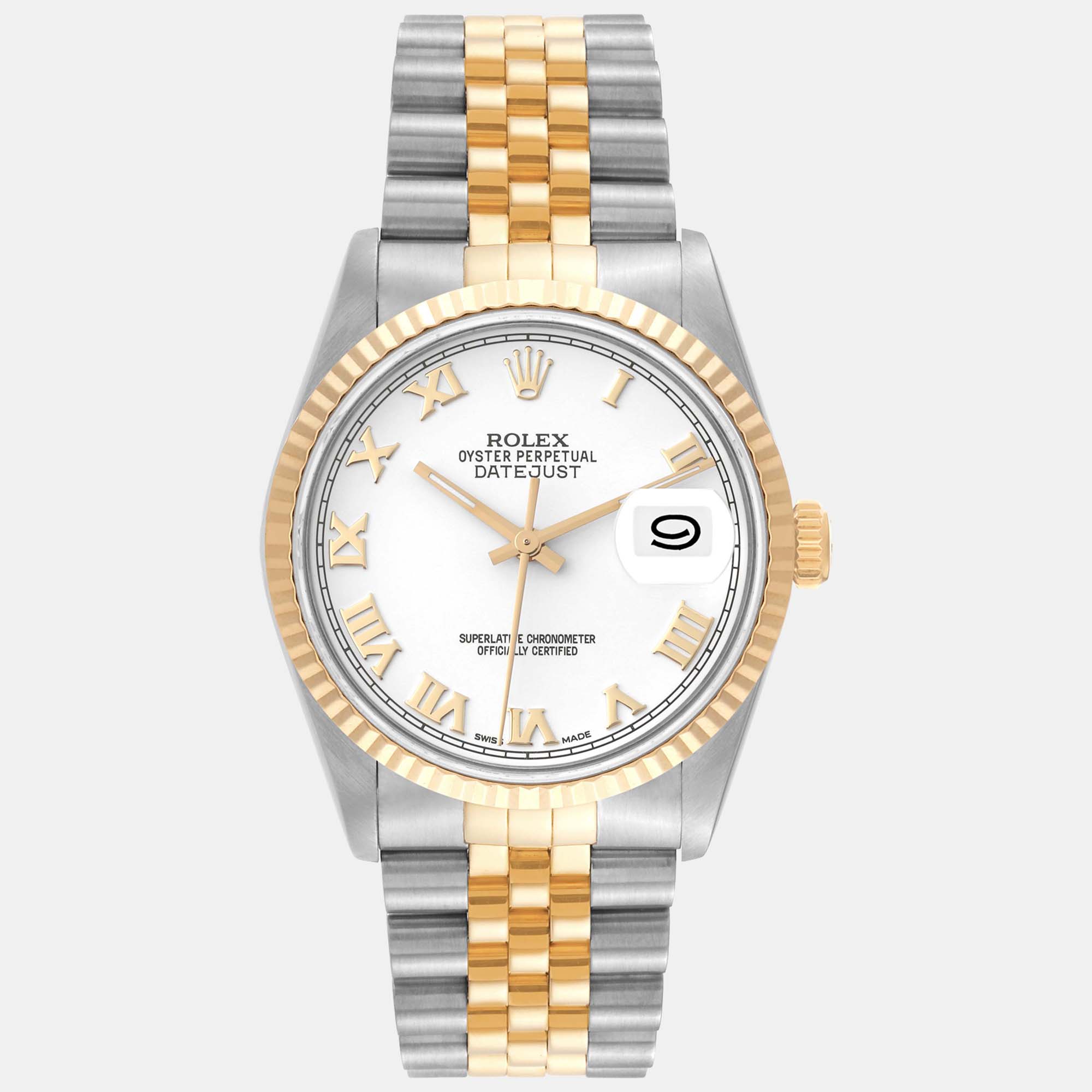 Rolex datejust steel yellow gold white dial men's watch 36 mm