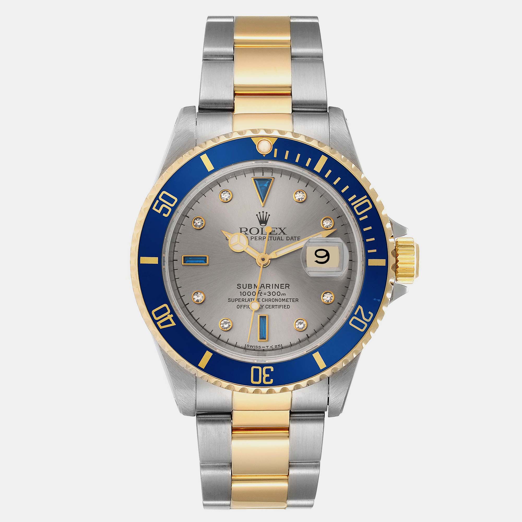 Rolex submariner steel yellow gold diamond serti dial men's watch 40 mm
