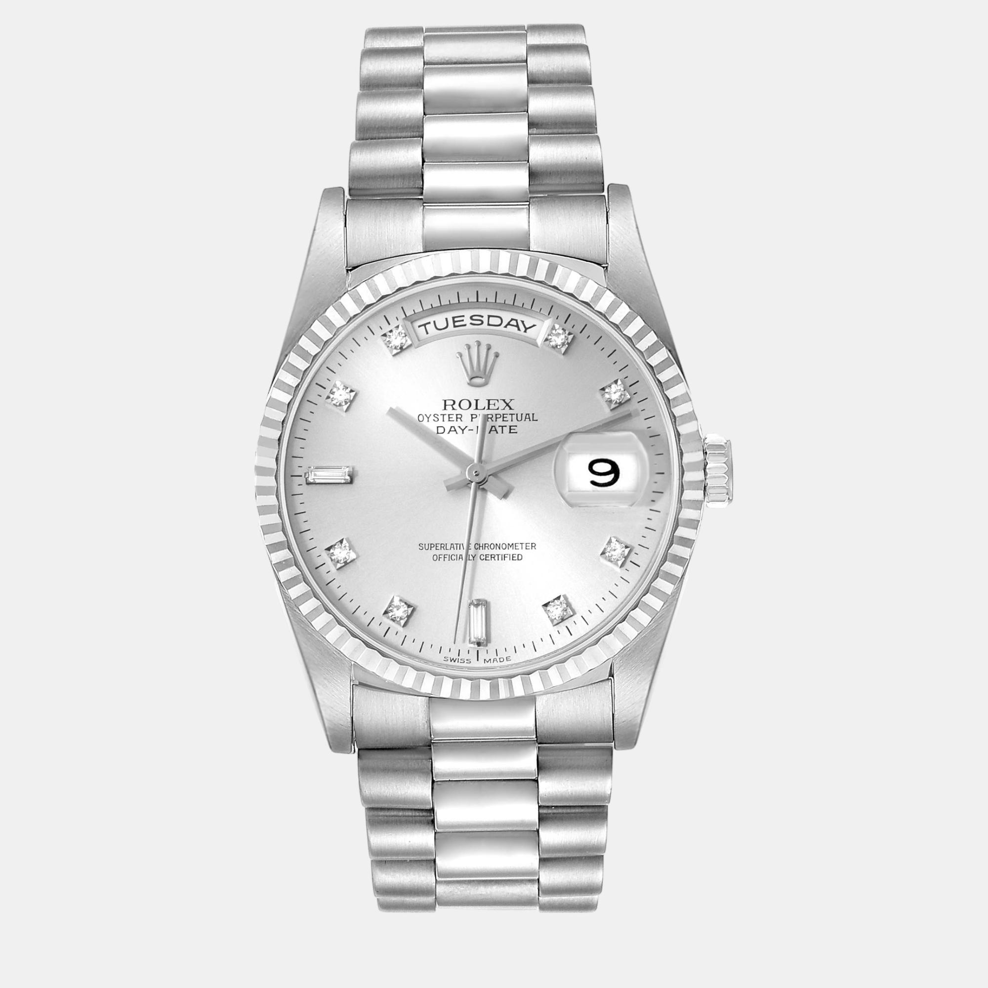 Rolex president day-date white gold diamond dial men's watch 36 mm