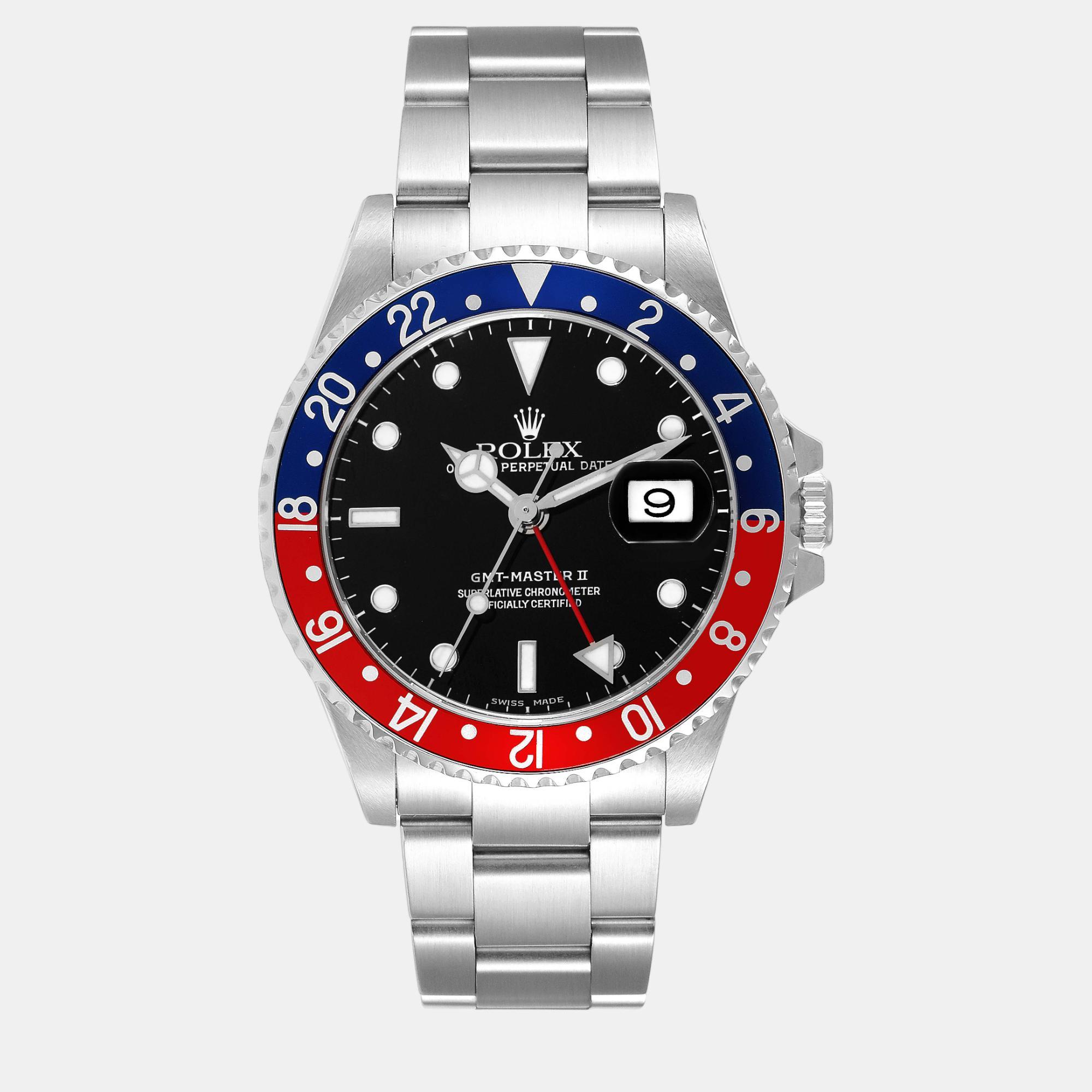 Rolex gmt master ii blue red pepsi bezel steel men's watch 40 mm