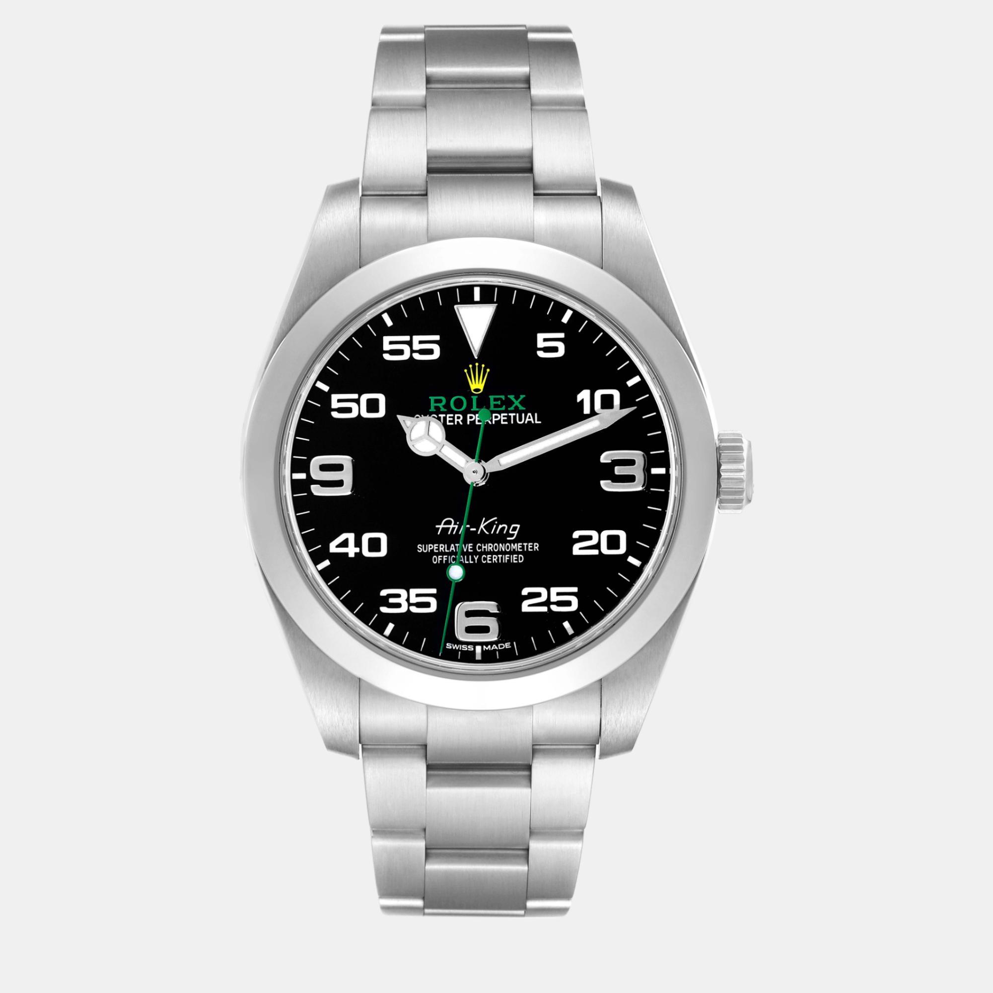 Rolex oyster perpetual air king green hand steel men's watch 40 mm