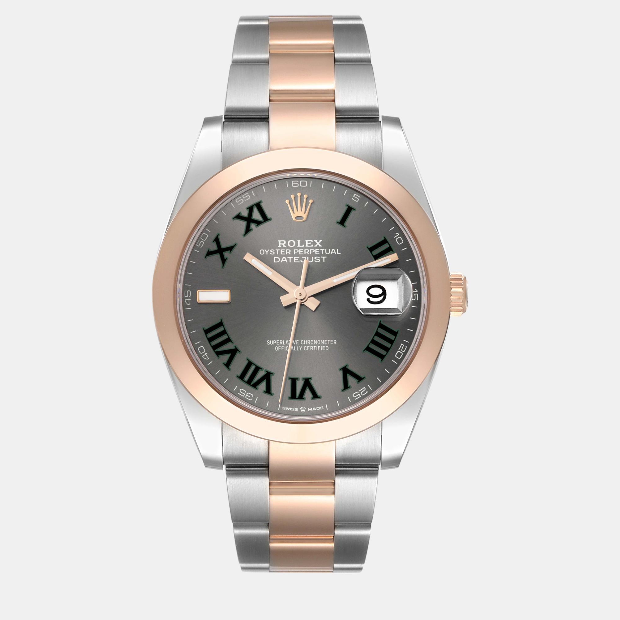 Rolex datejust steel rose gold wimbledon dial men's watch 41 mm